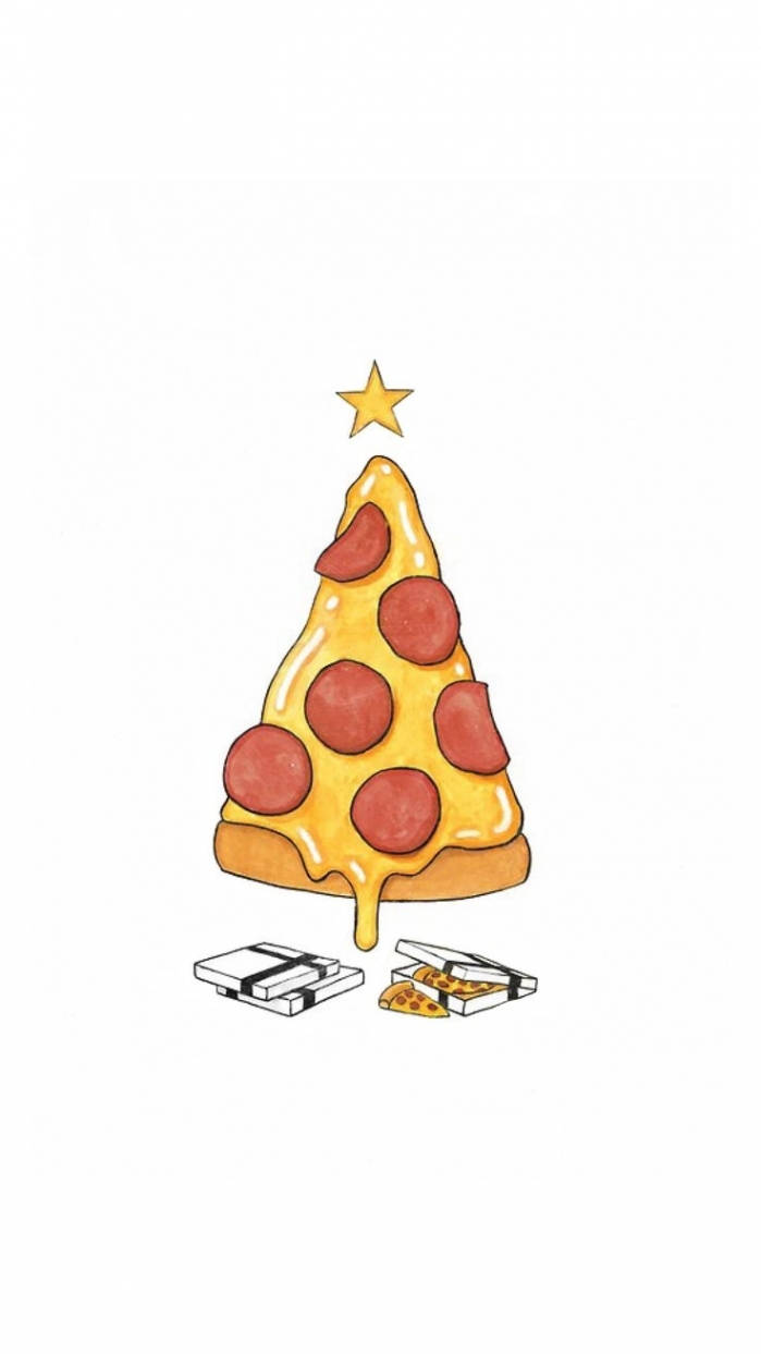 Kersfees spesiaal - oulike pizza boom vir jou iPhone Muurpapier
