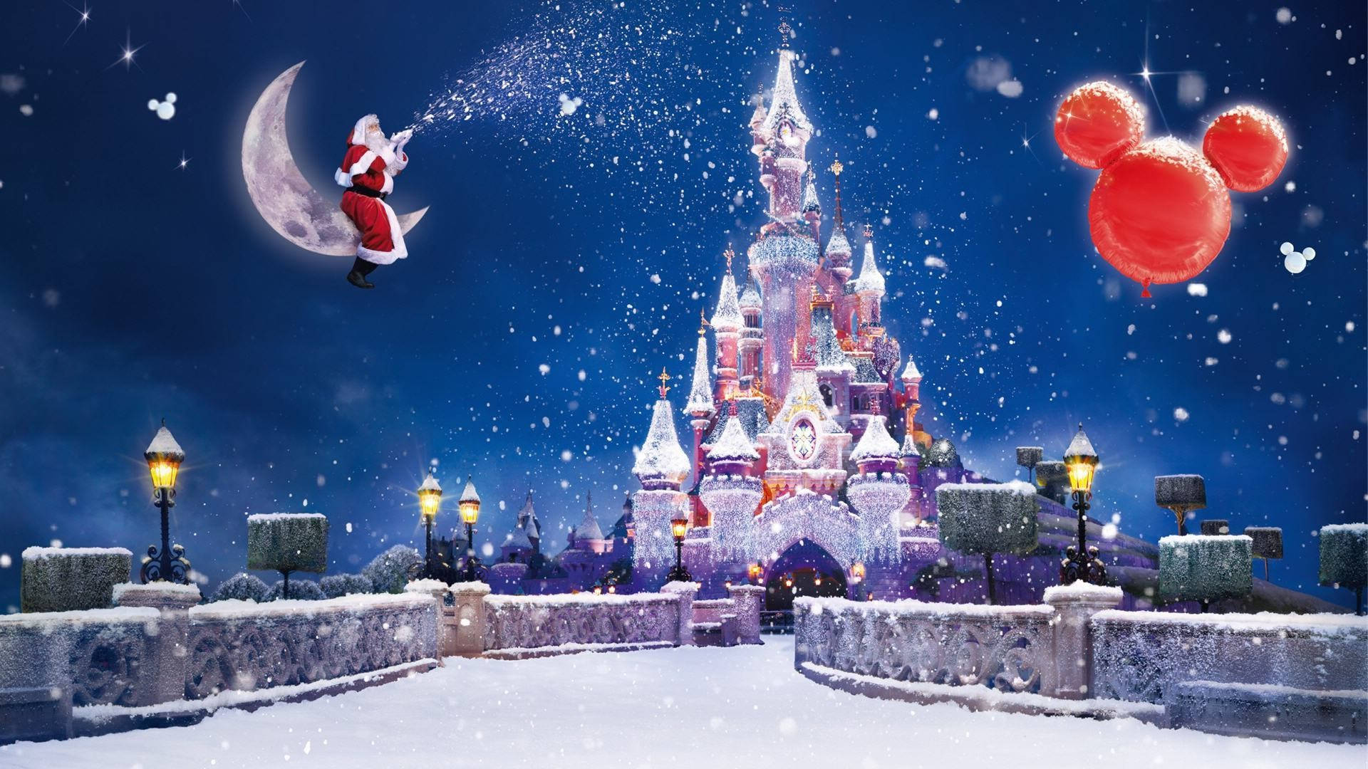Kersfeesman en die Disney-kasteel Muurpapier