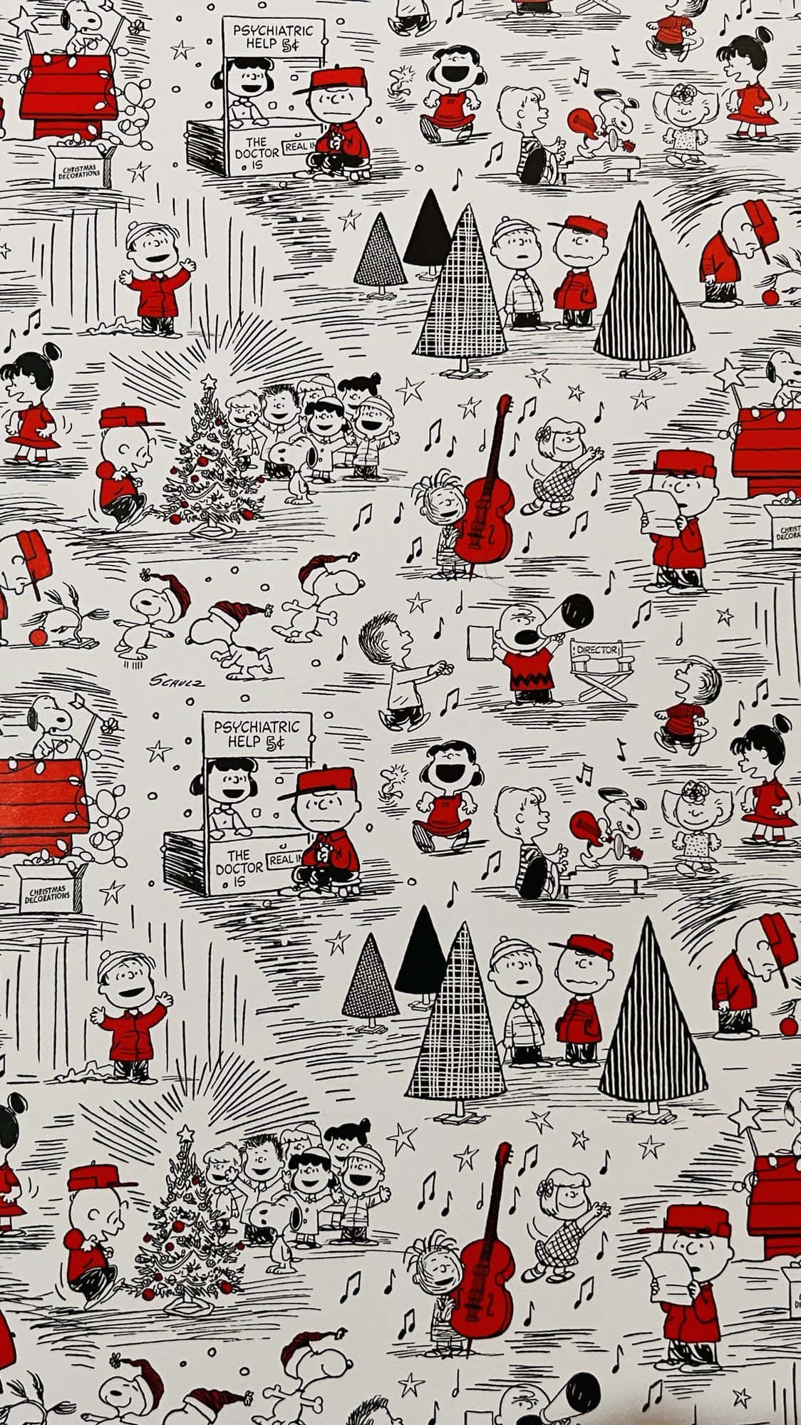 Kersfeesvakansie Skets van Peanuts Muurpapier
