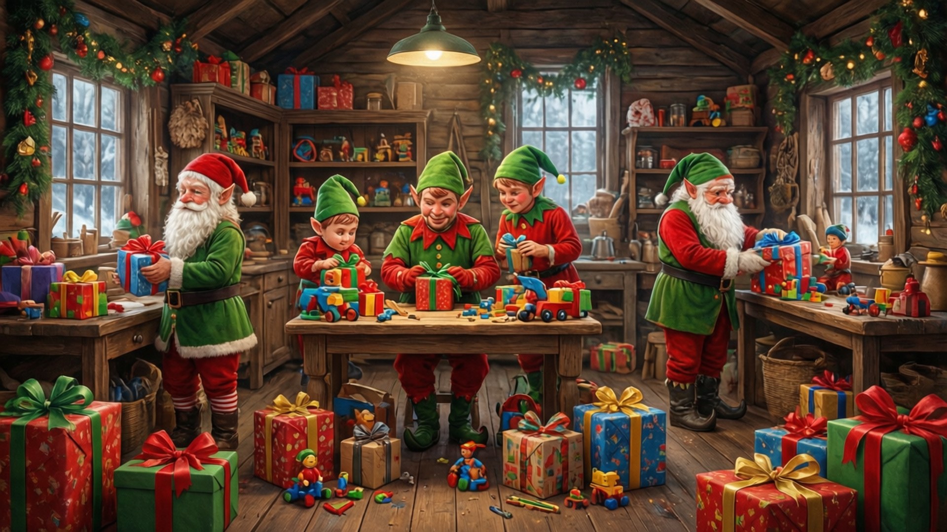 Kersfeeswerkswinkel van Kersfeesman se Kabouters Muurpapier