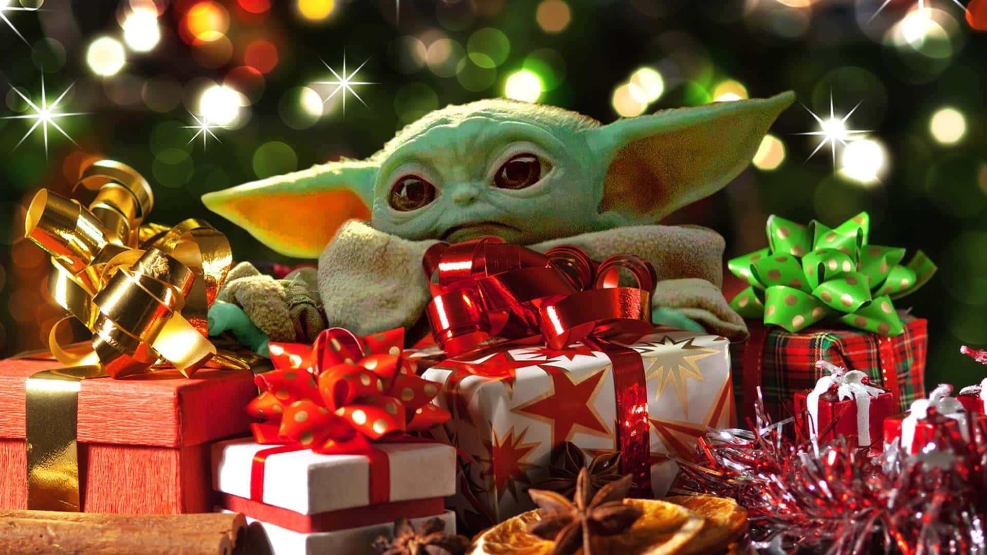 Kersgeskenke van Baby Yoda Muurpapier