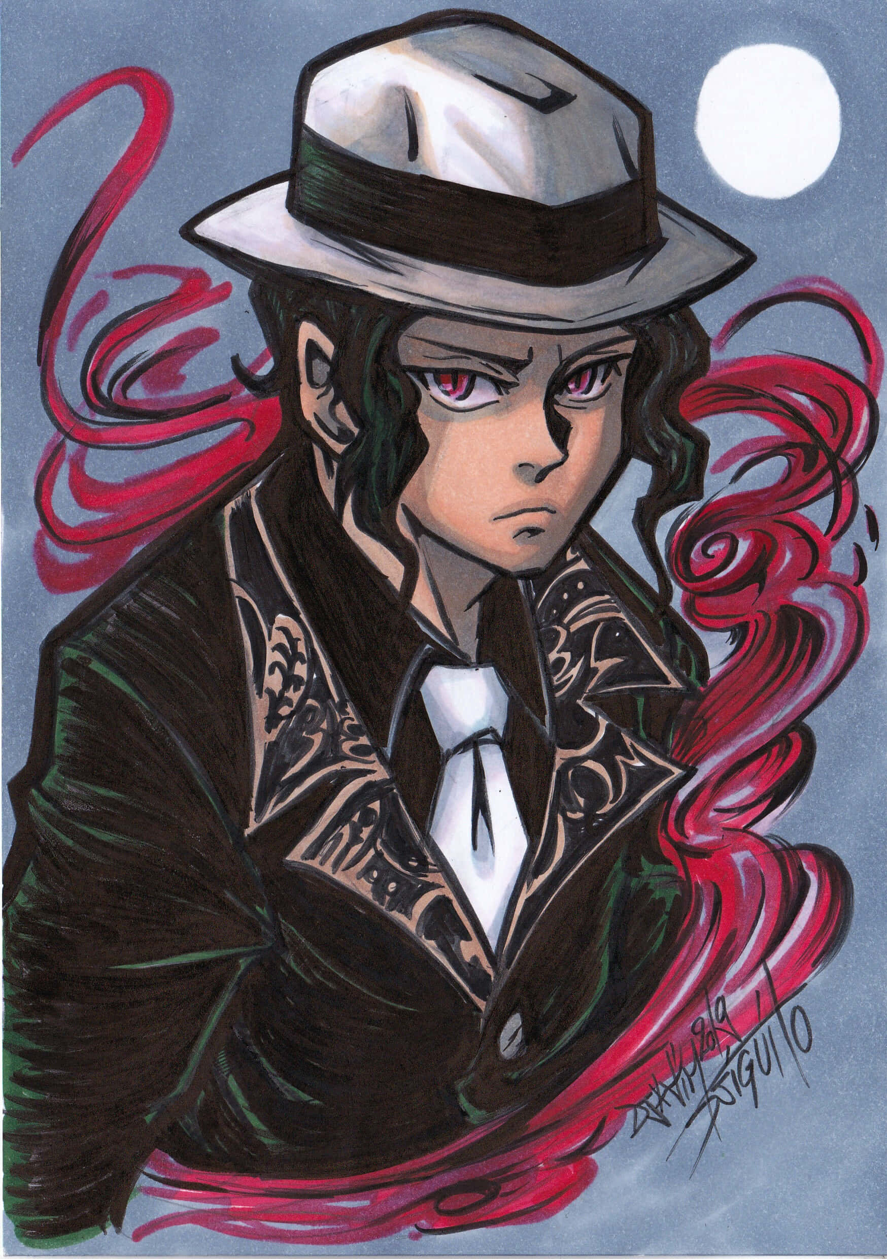 Kibutsuji Muzan Fanart Portret Muurpapier