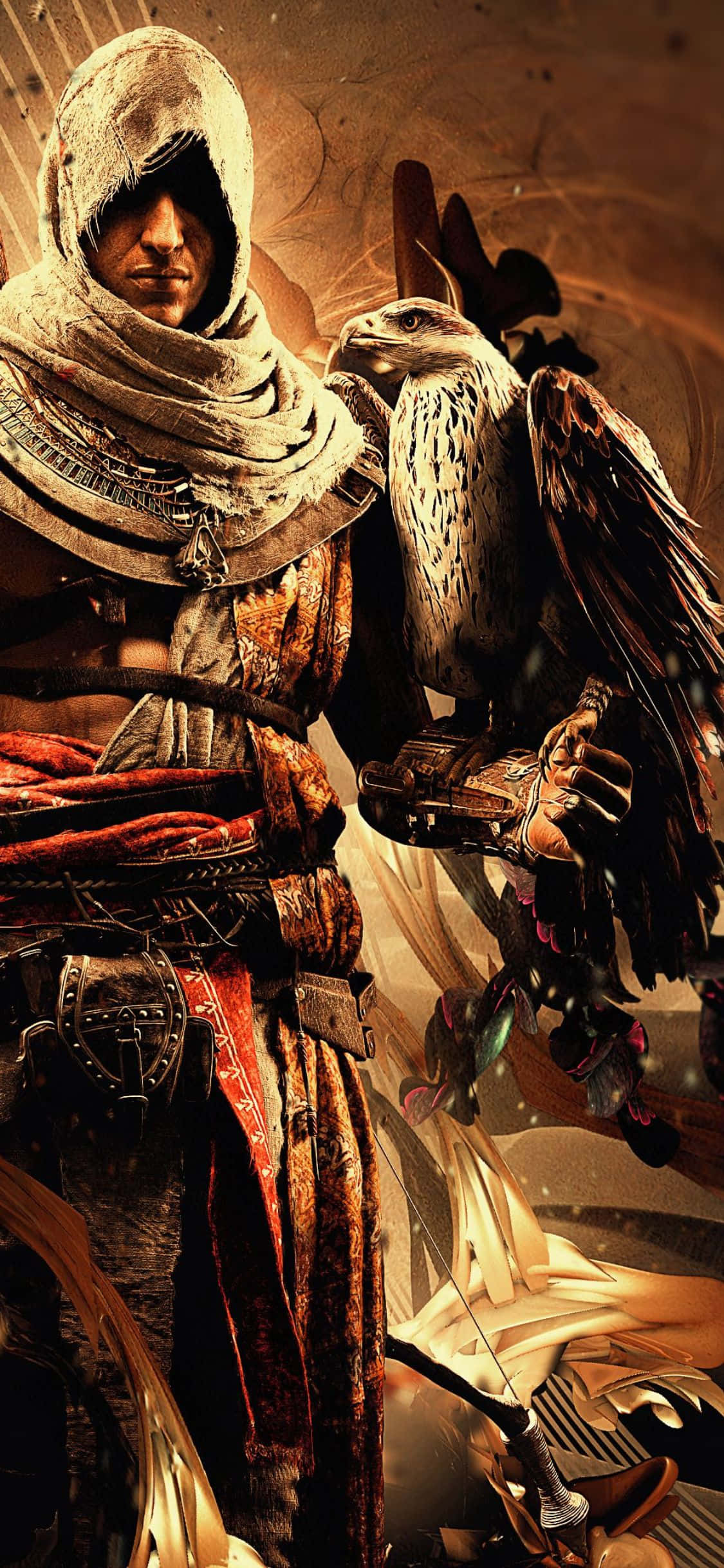 Kies jou lot en lei die Broederskap met die iPhone X Assassin's Creed Origins agtergrond. Muurpapier