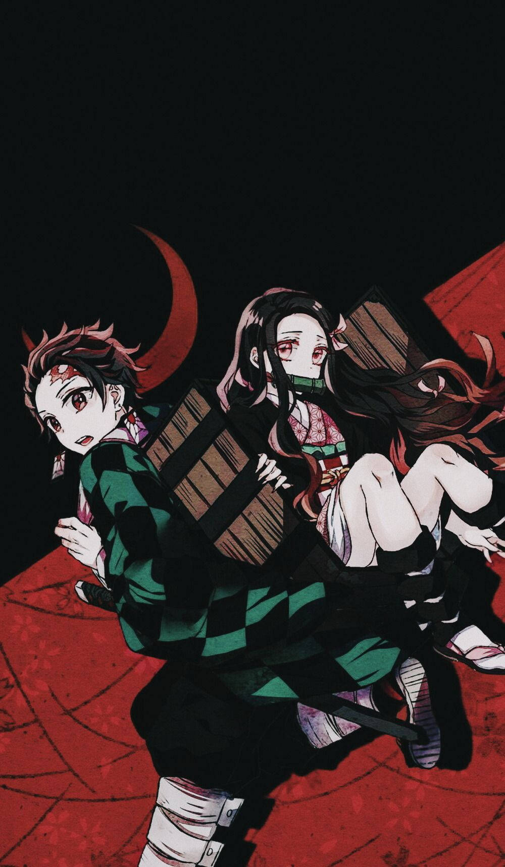 Demonslagter-agtergrond van Tanjiro met 'n houtkis op sy rug wat Nezuko bevat — Demon slayer 4K GIF Muurpapier