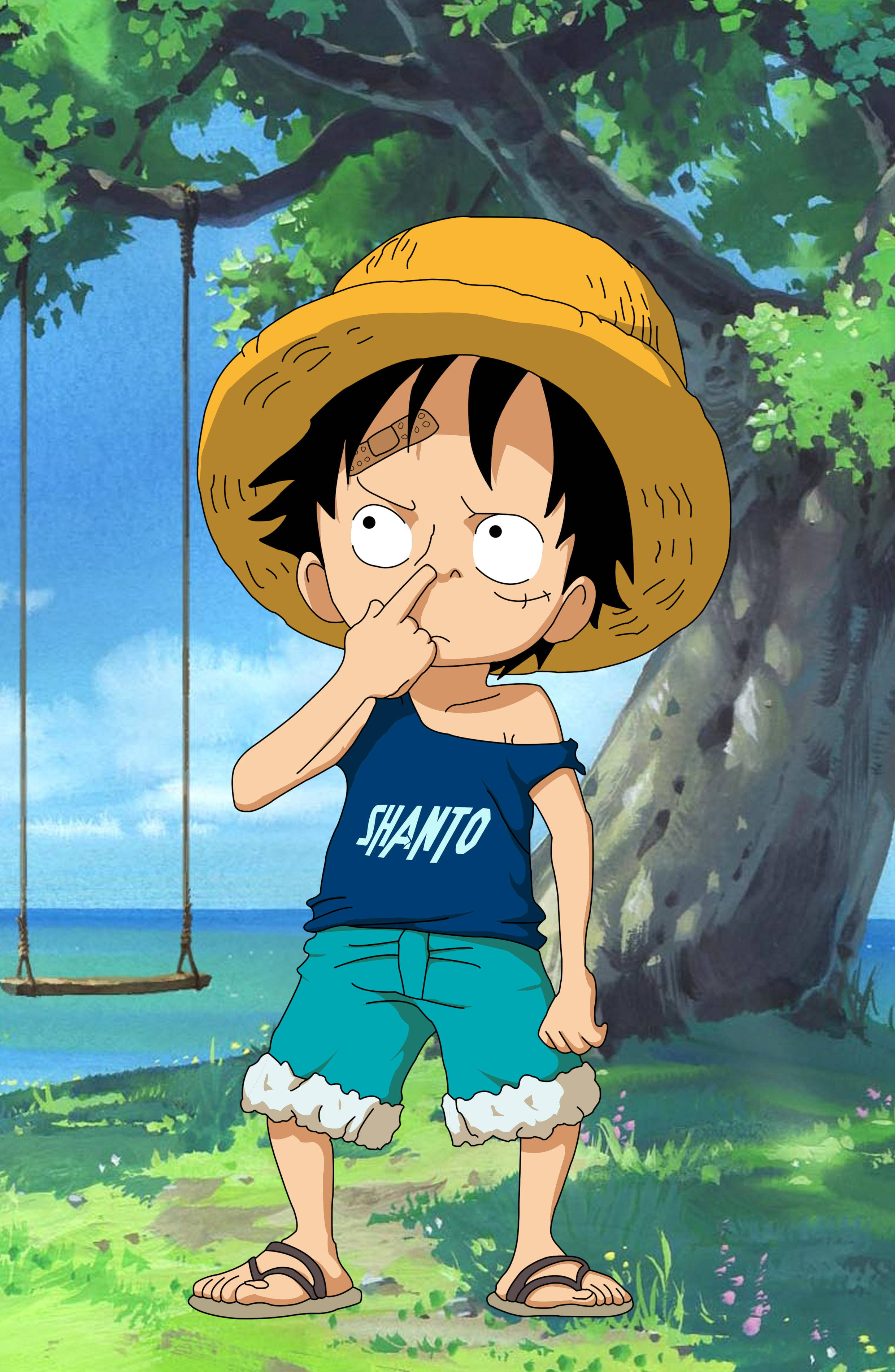 Kind Luffy PFP One Piece Snaakse Fan-kuns Muurpapier