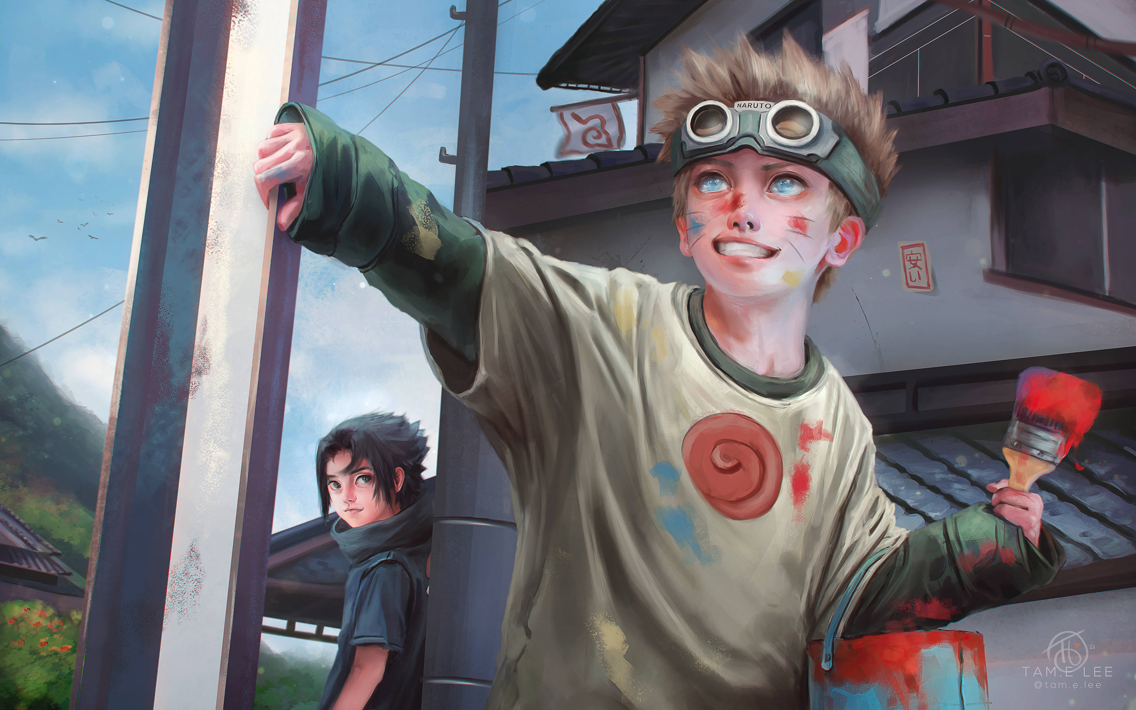 Kinderjare Vriende Naruto En Sasuke Muurpapier