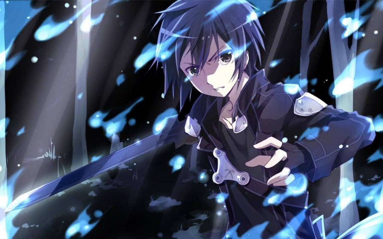 Anime-seun Kirito in Sword Art Online-agtergrond — Anime seun Muurpapier
