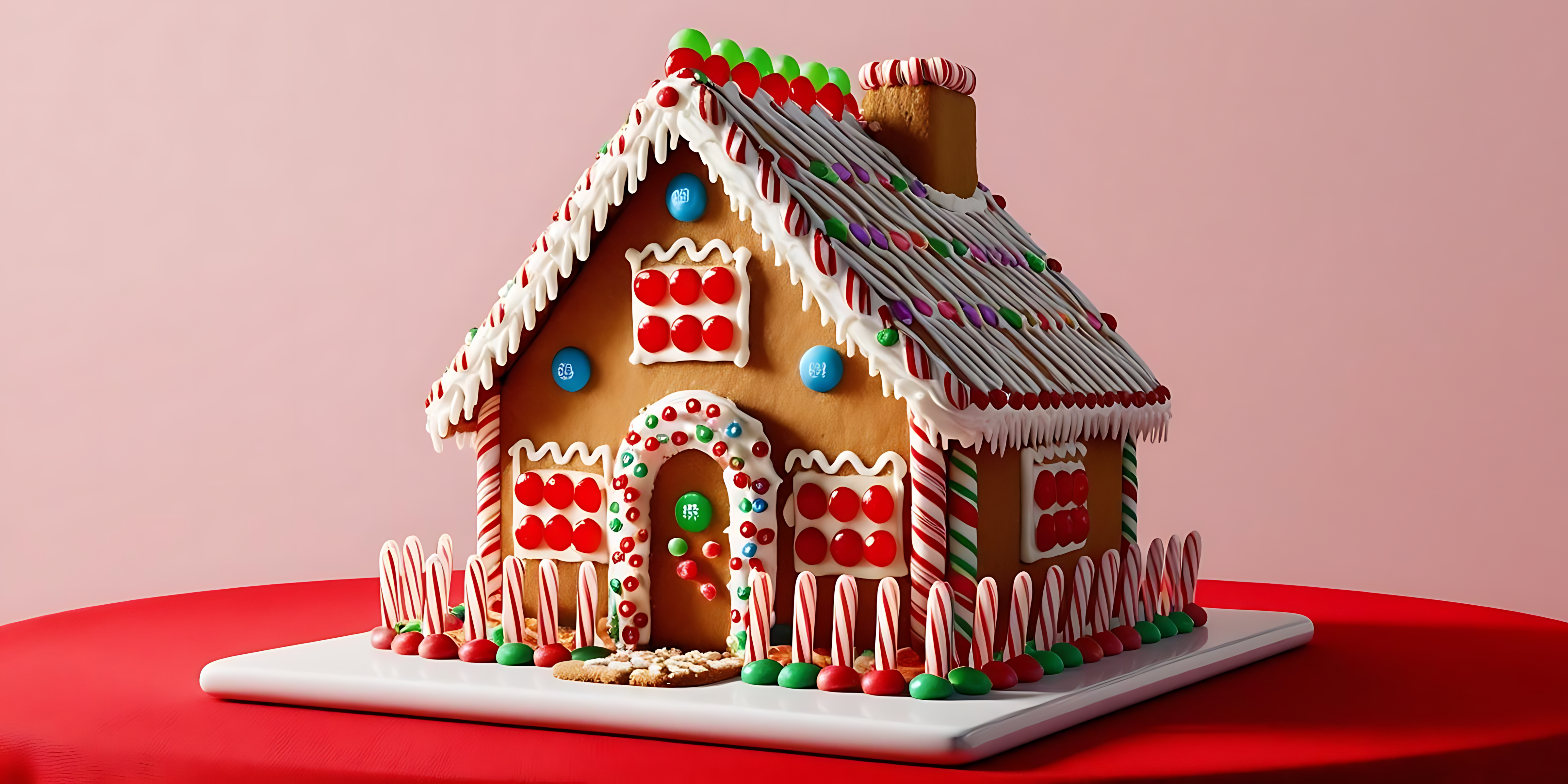 Klassieke gemmerbroodhuis op rooi tafel Muurpapier