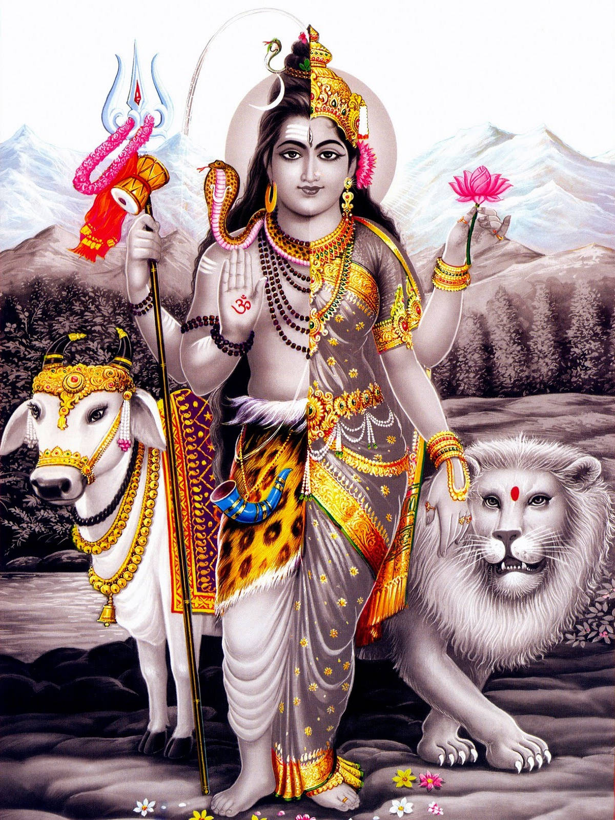 Kleur Pop Kuns Shiva Parvati In Ardhnarishwar Muurpapier
