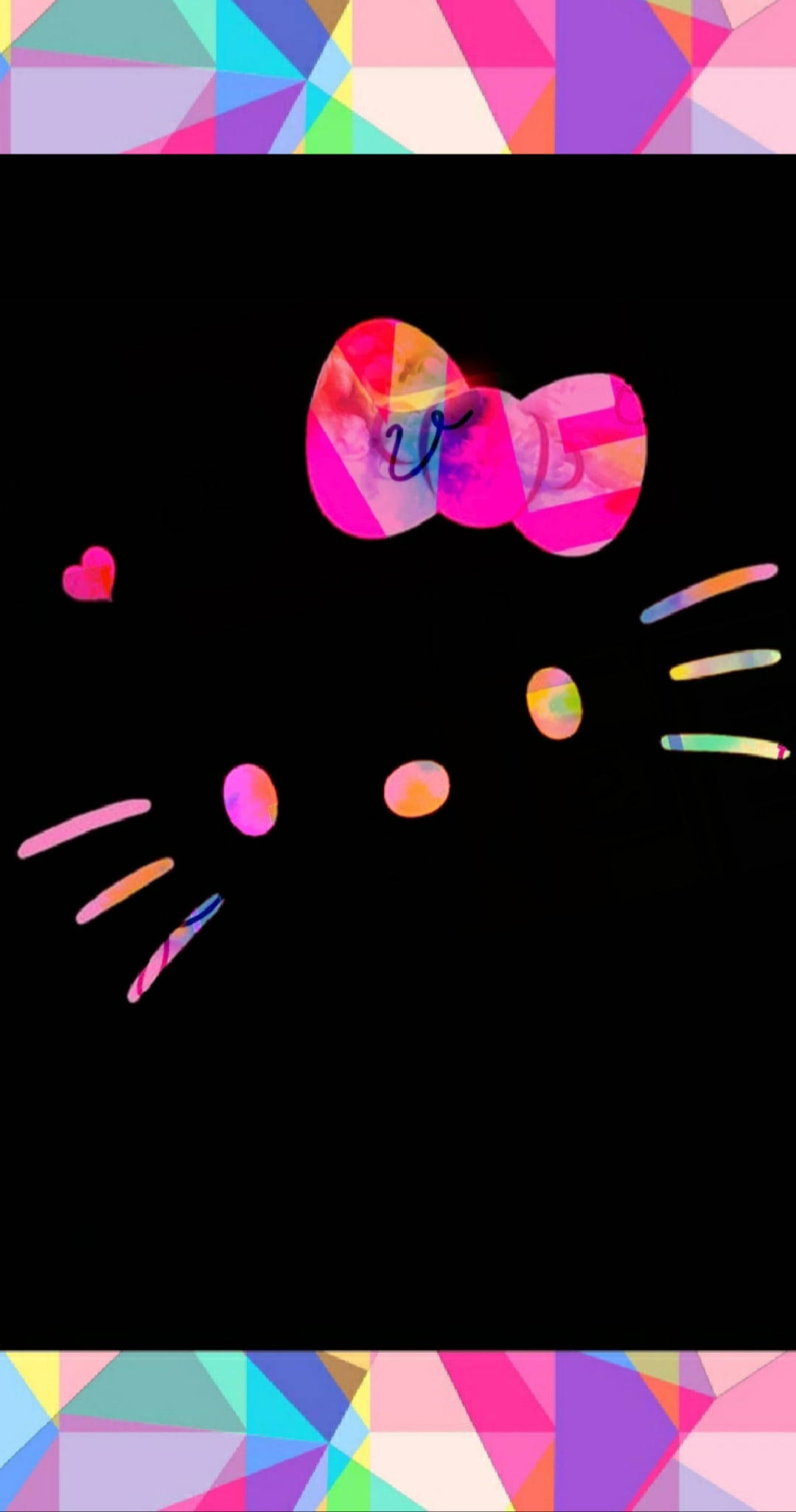 Kleurige Omlyning Op Swart Hello Kitty Muurpapier