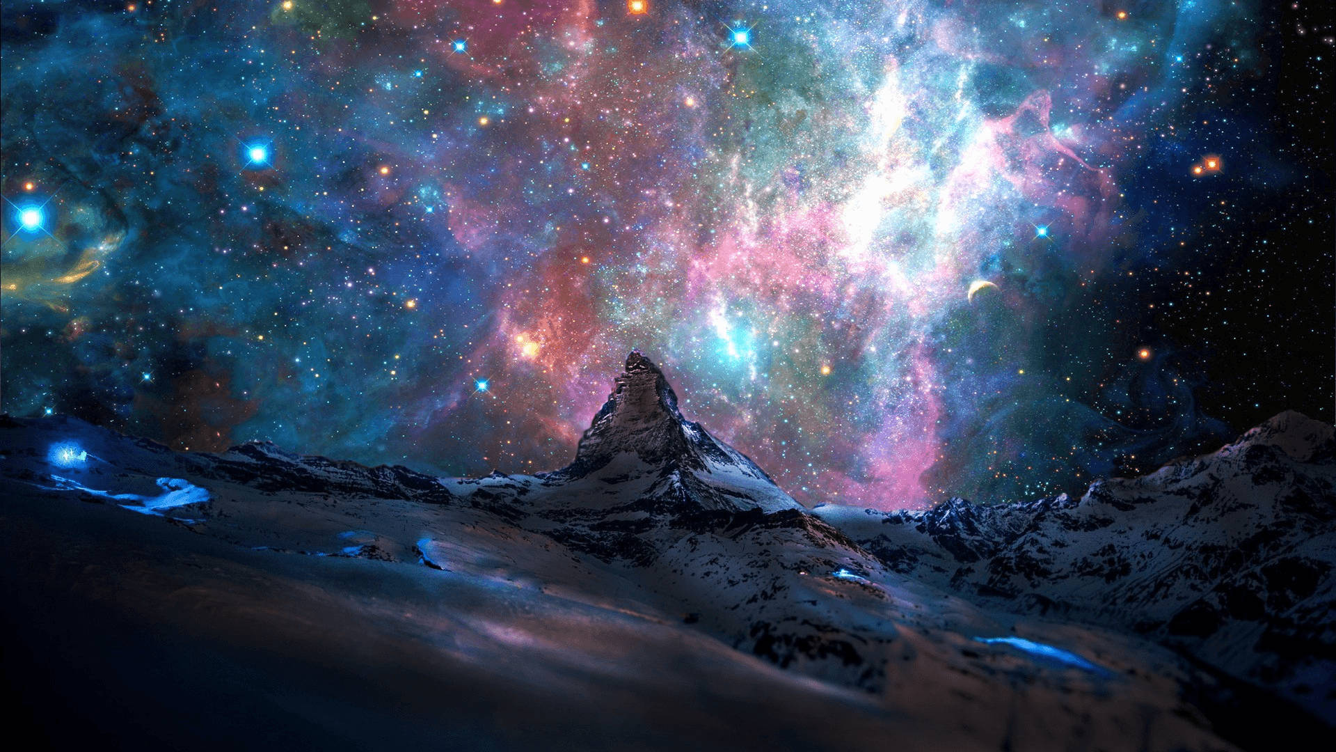 Kleurryke Heelal vanaf Bergpiek Universeel Muurpapier