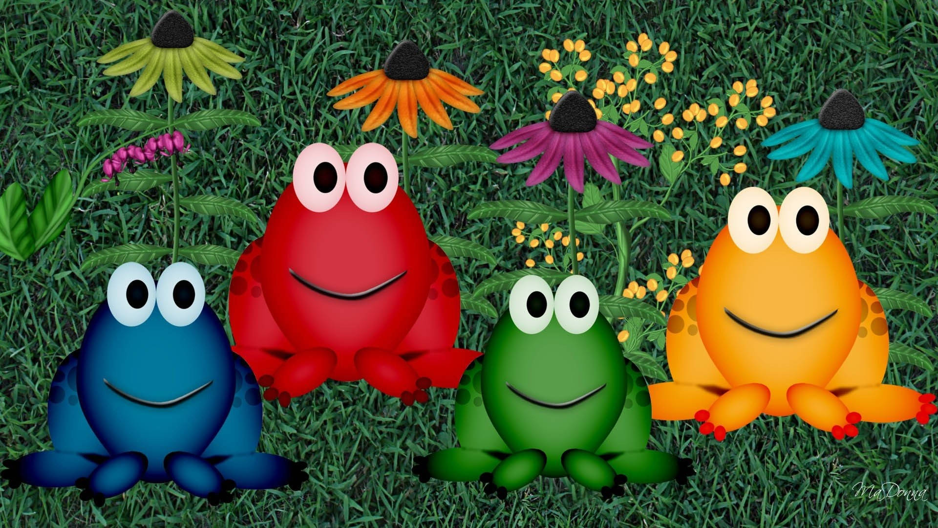 Kleurryke Kawaii Padda Strokiesprent Muurpapier