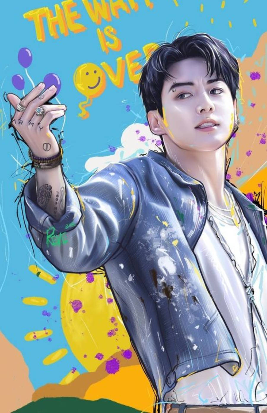 Kleurvolle Anime Jungkook Foon Muurpapier