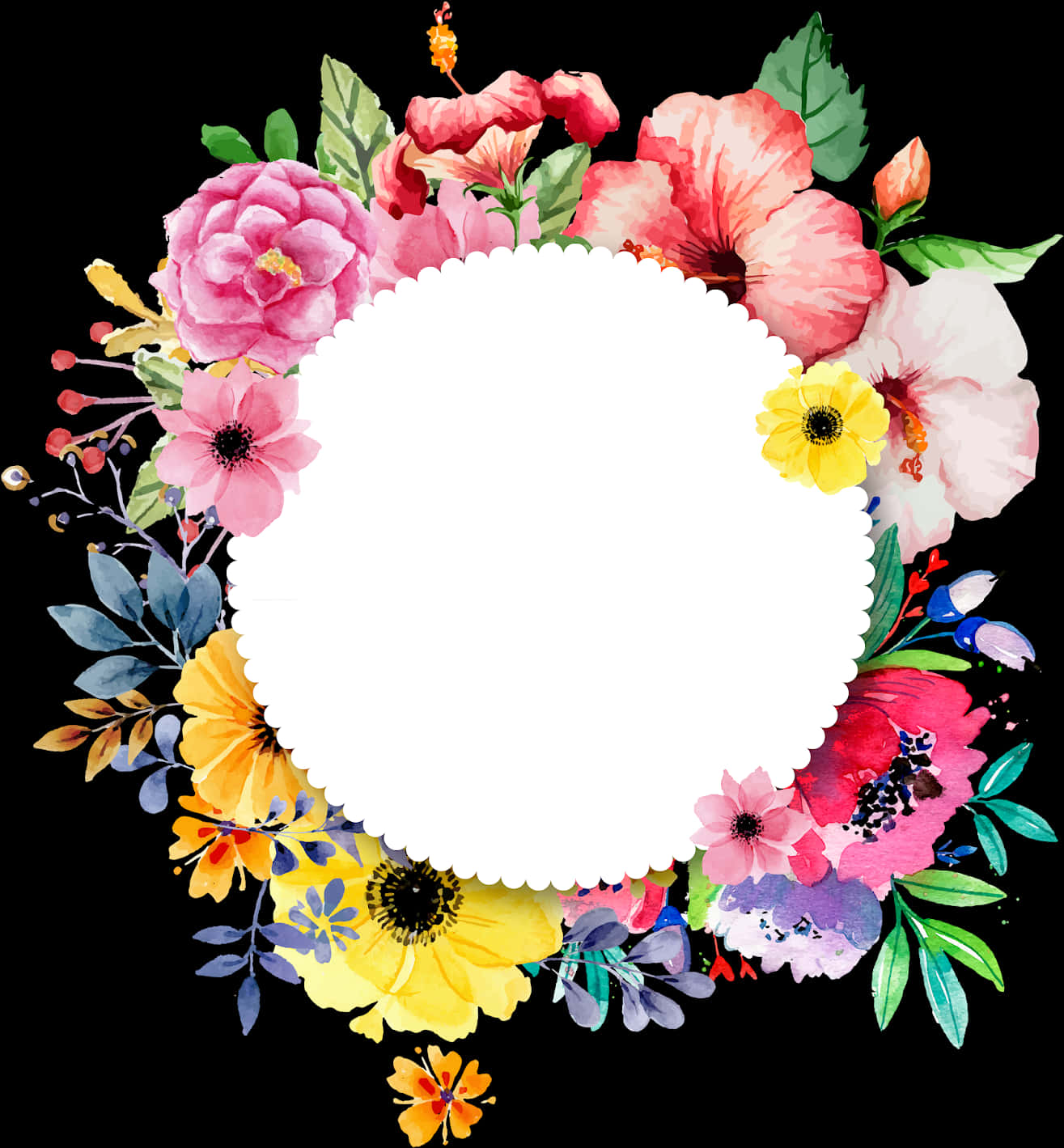 Kleurvolle Blomraam op Swart Agtergrond Muurpapier
