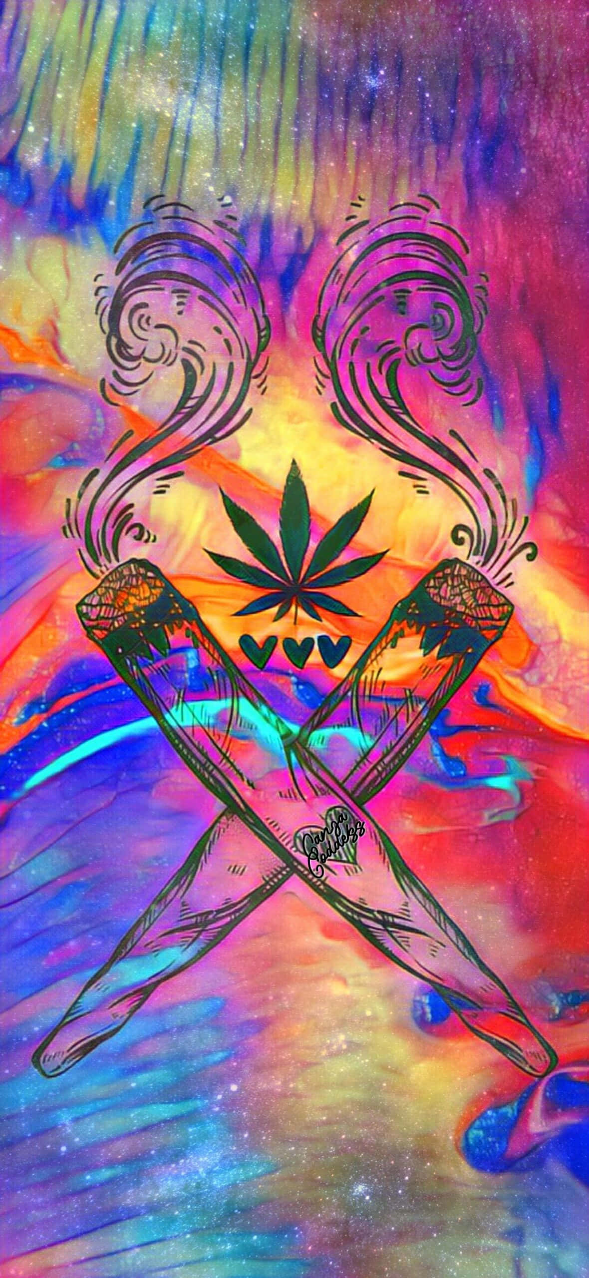 Kleurrike dagga joint op 'n donker agtergrond Muurpapier