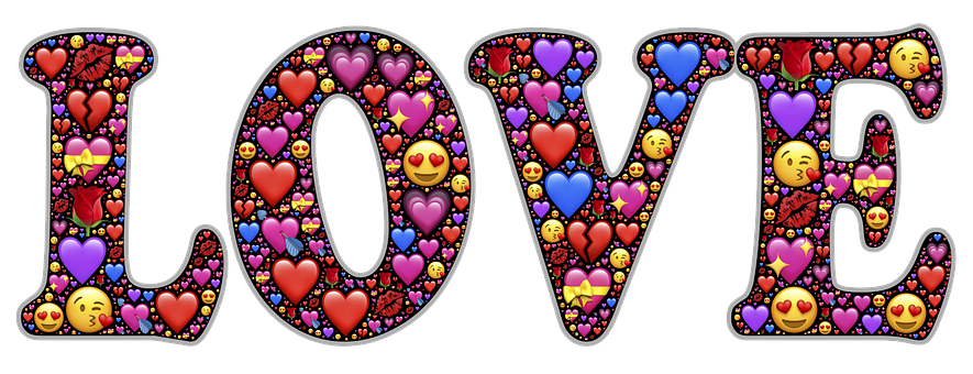 Kleurvolle Emoji-liefdesteks Muurpapier