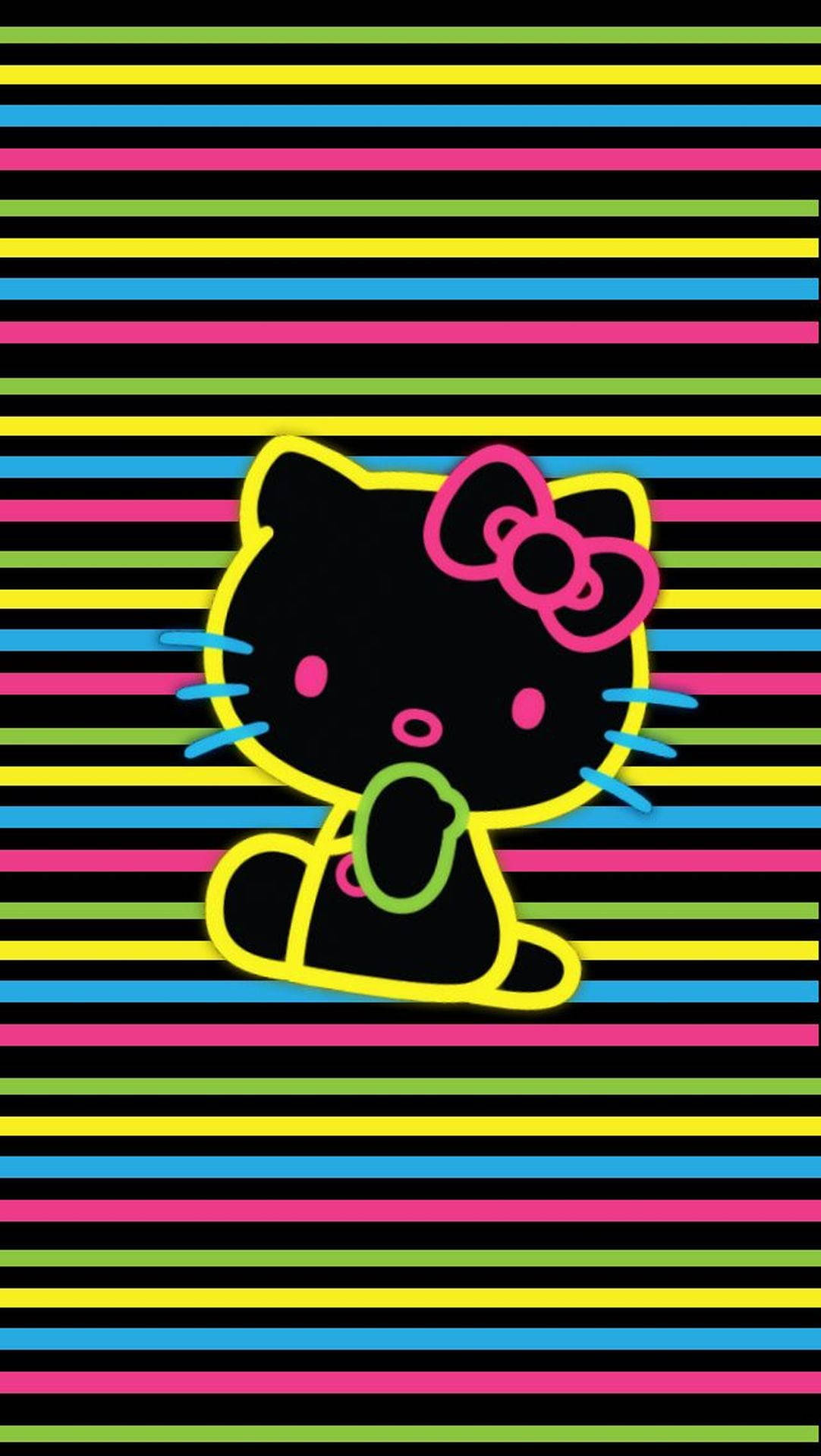 Kleurvolle Strepe Op Swart Hello Kitty Muurpapier
