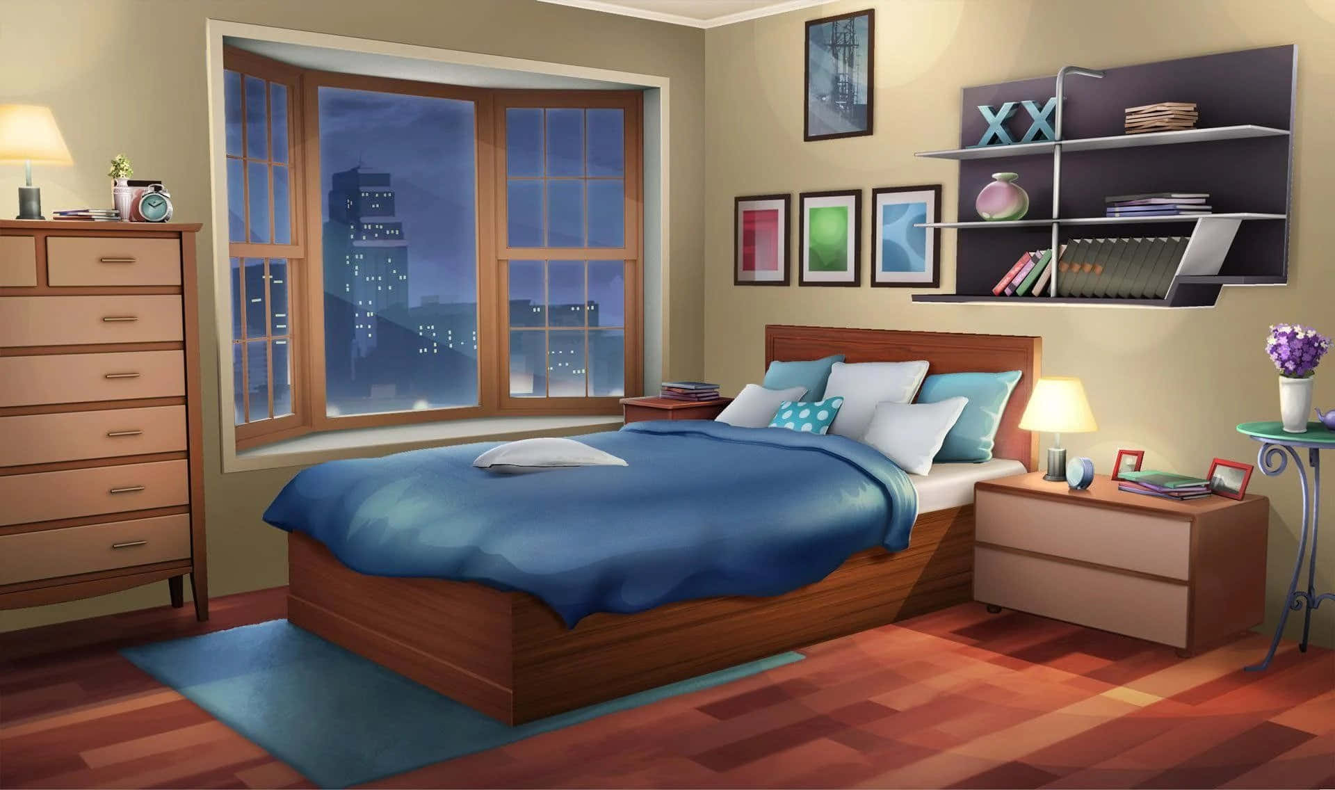 Knus en lewendige Anime Kamer Muurpapier