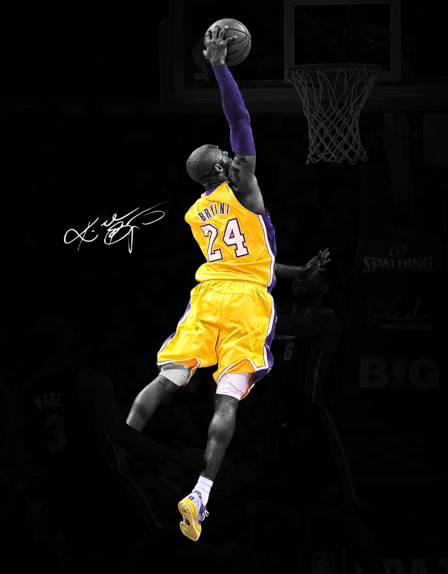 Kobe Bryant met 'n kenmerkende sprongskoot Muurpapier