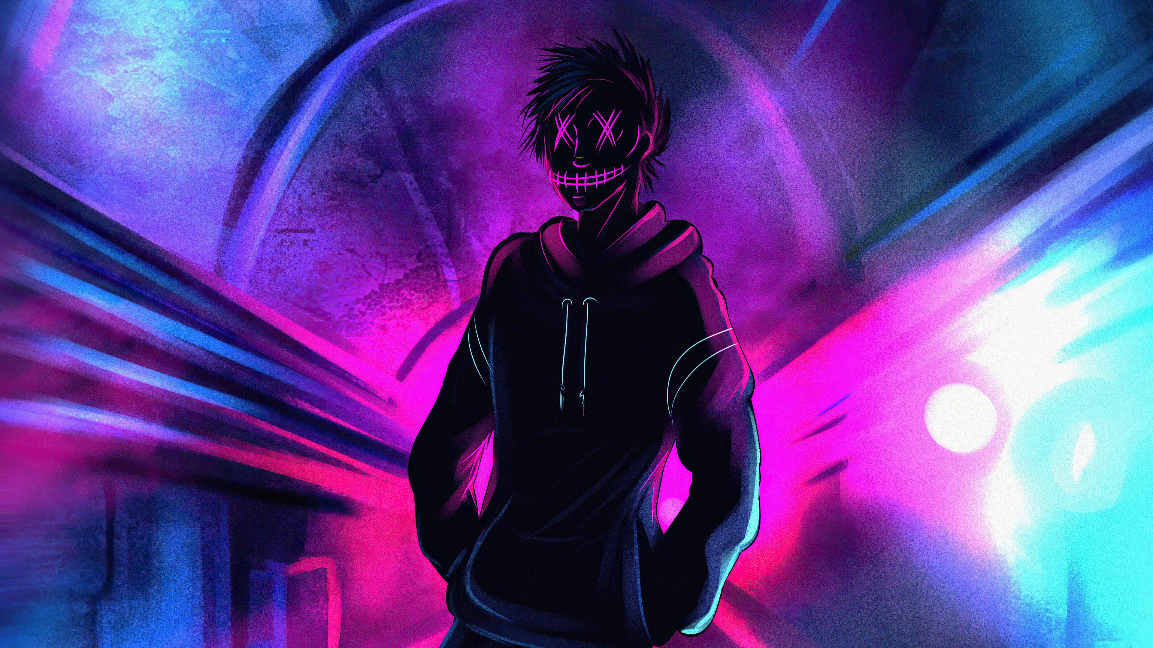 Koel Anime Seun Neon Kuns Muurpapier