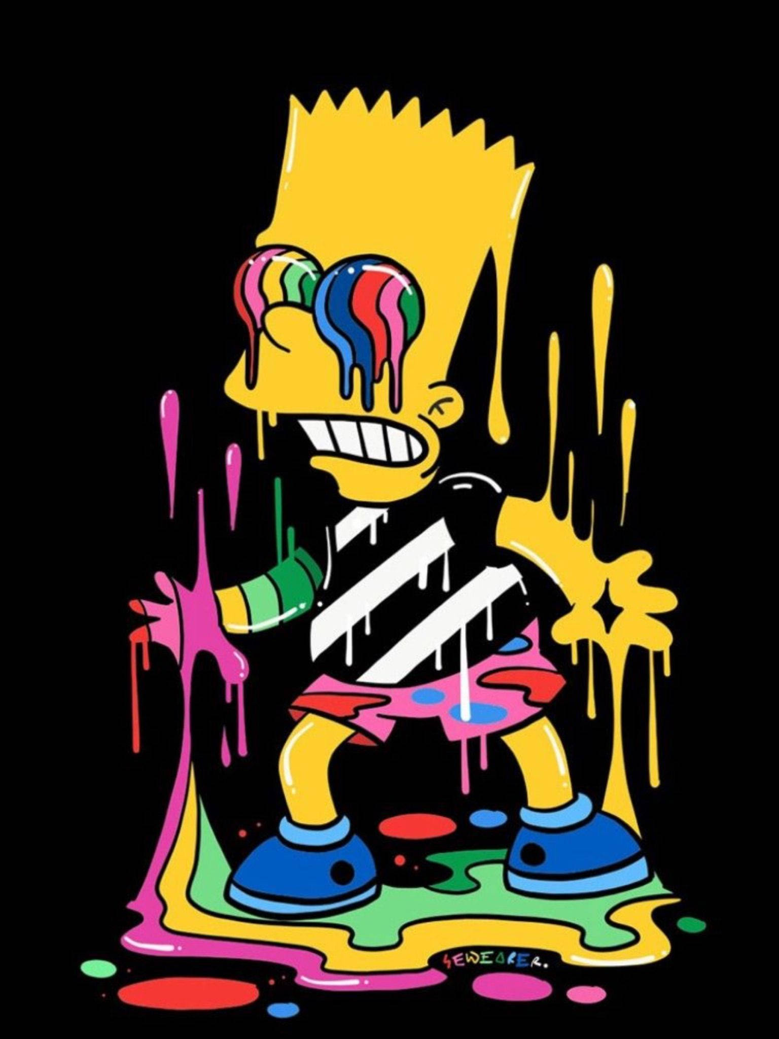 Koel Bart Simpson met Verf Abstrak Muurpapier
