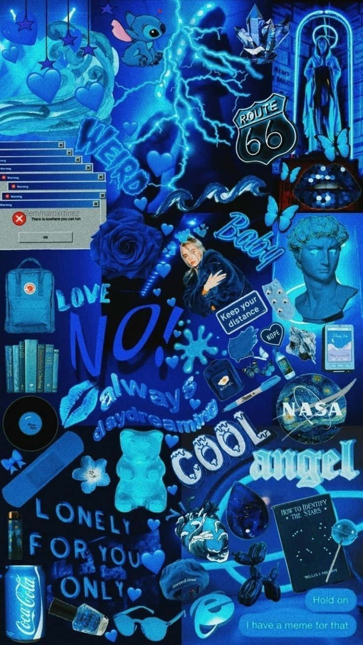 Koel Blou Skelm Collage Muurpapier