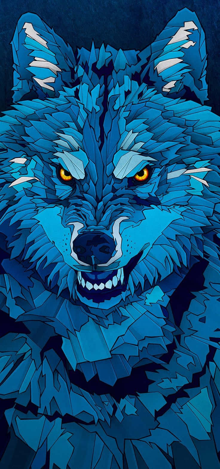 Koel Blou Wolf Abstrakte Kuns Foon Muurpapier