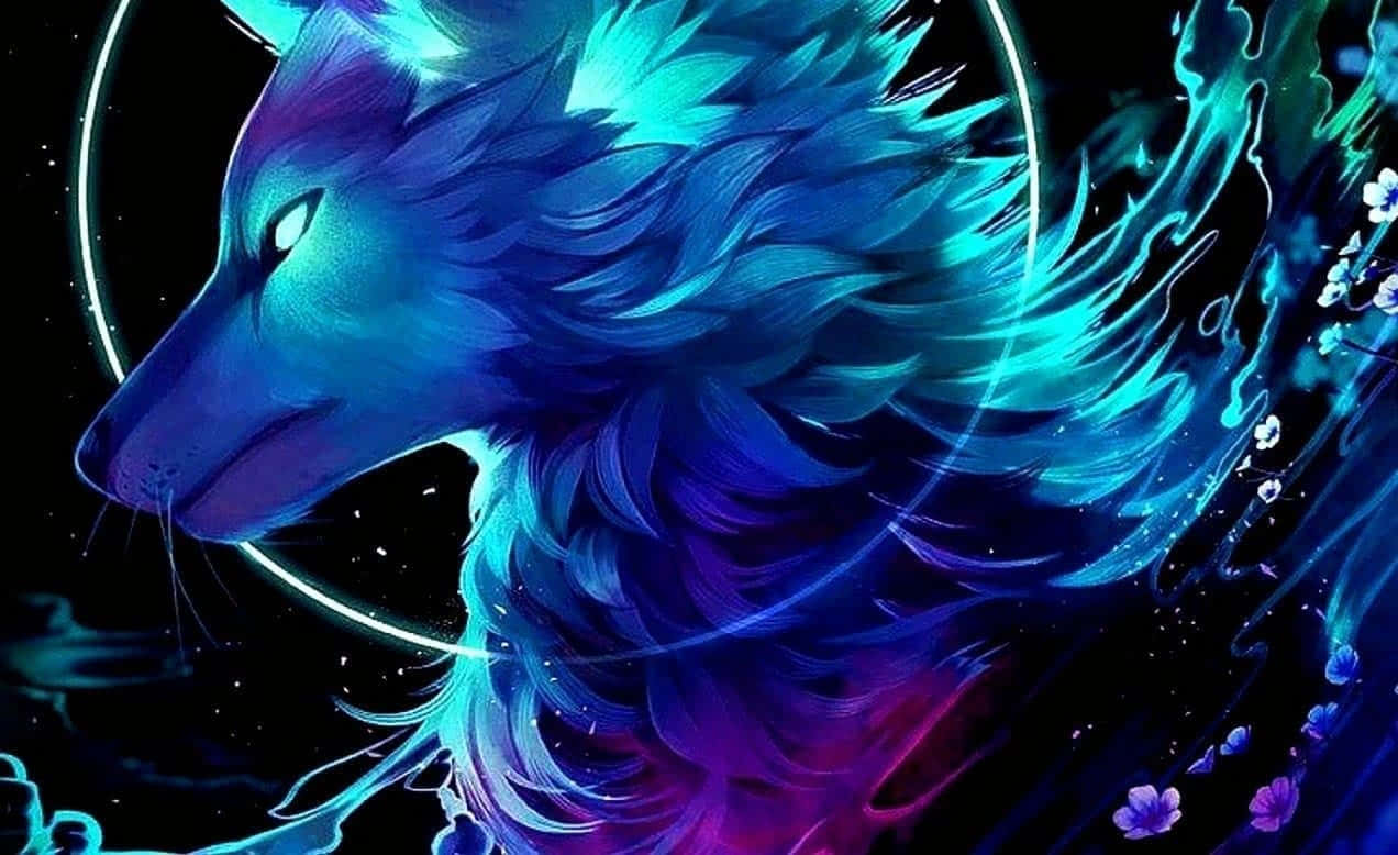 Koel Blou Wolf Grafiese Kuns Muurpapier