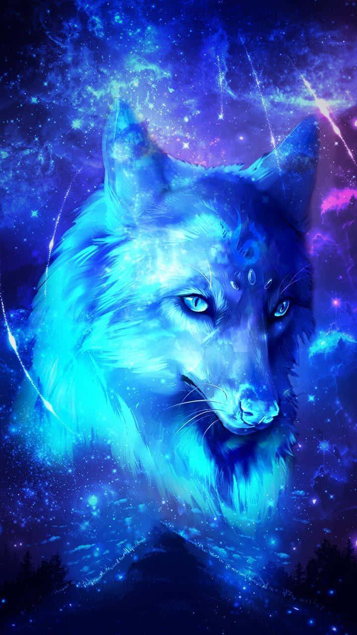 Koel Blou Wolf Op Melkweg Muurpapier
