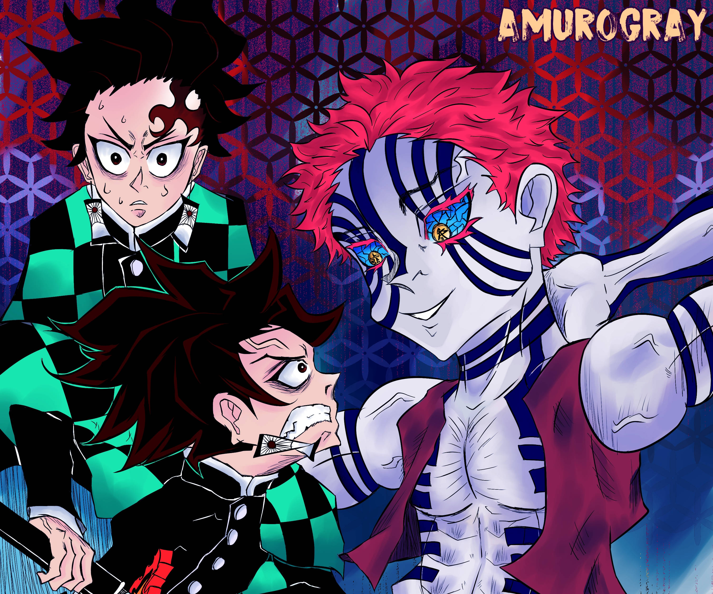 Koel Demon Slayer Tanjiro en Akaza Muurpapier