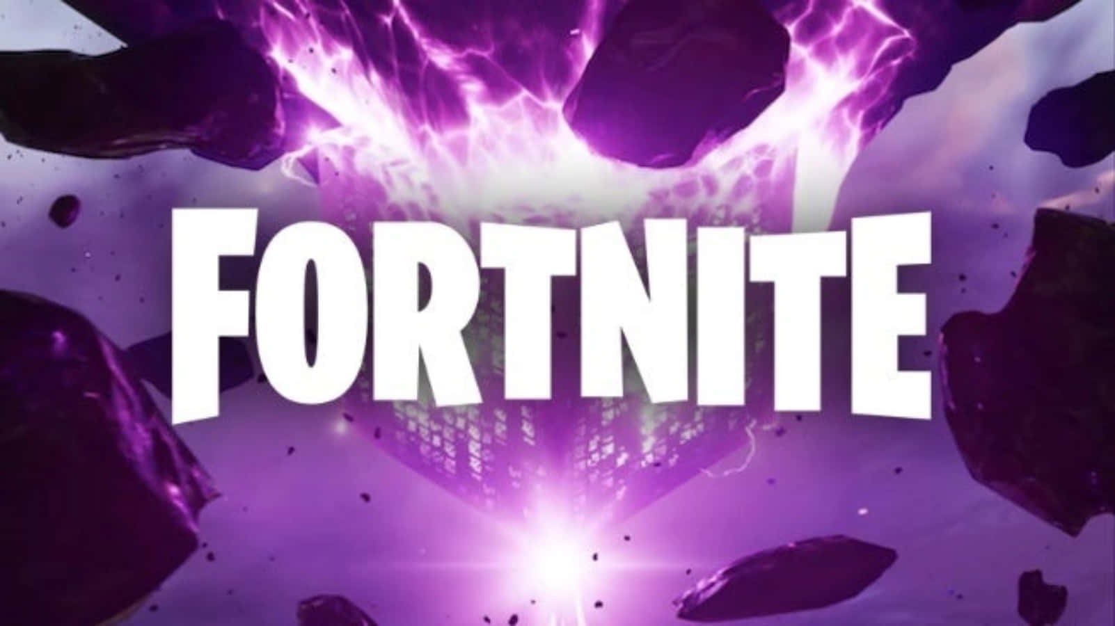 Koel Fortnite-logo en pers elektriese weerligstrale Muurpapier