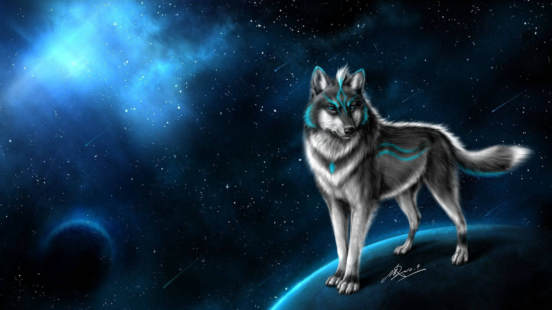Koel Galaktiese Wolf Illustrasie Muurpapier