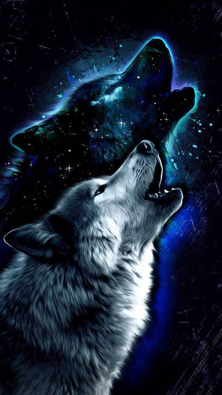 Koel Inksterrestelsel met Huilende Wolf Muurpapier