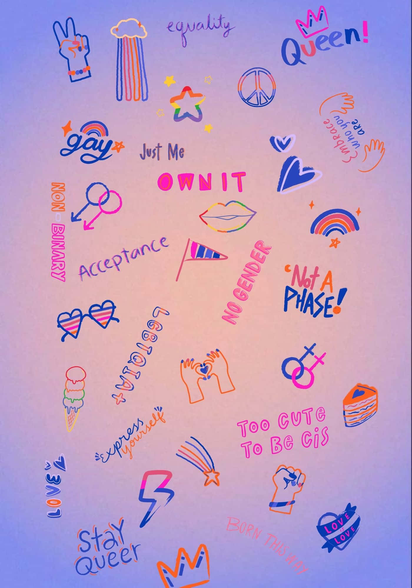 Koel LGBT-trots Doodles Agtergrond Muurpapier