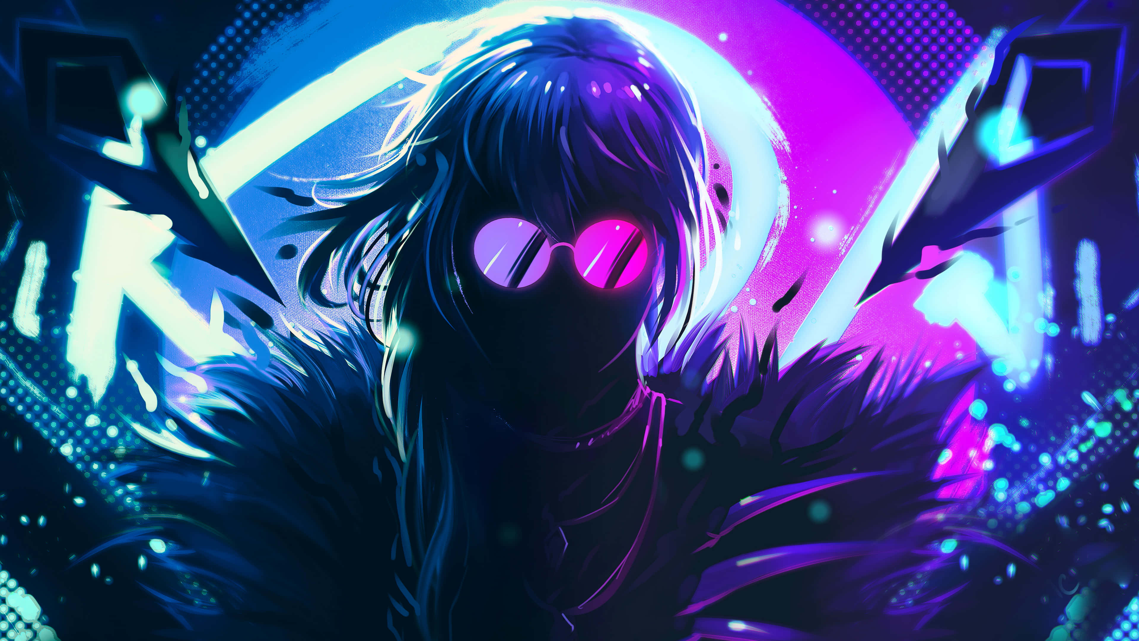 Koel Neonblou En Pers Evelynn League Of Legends Prent Muurpapier