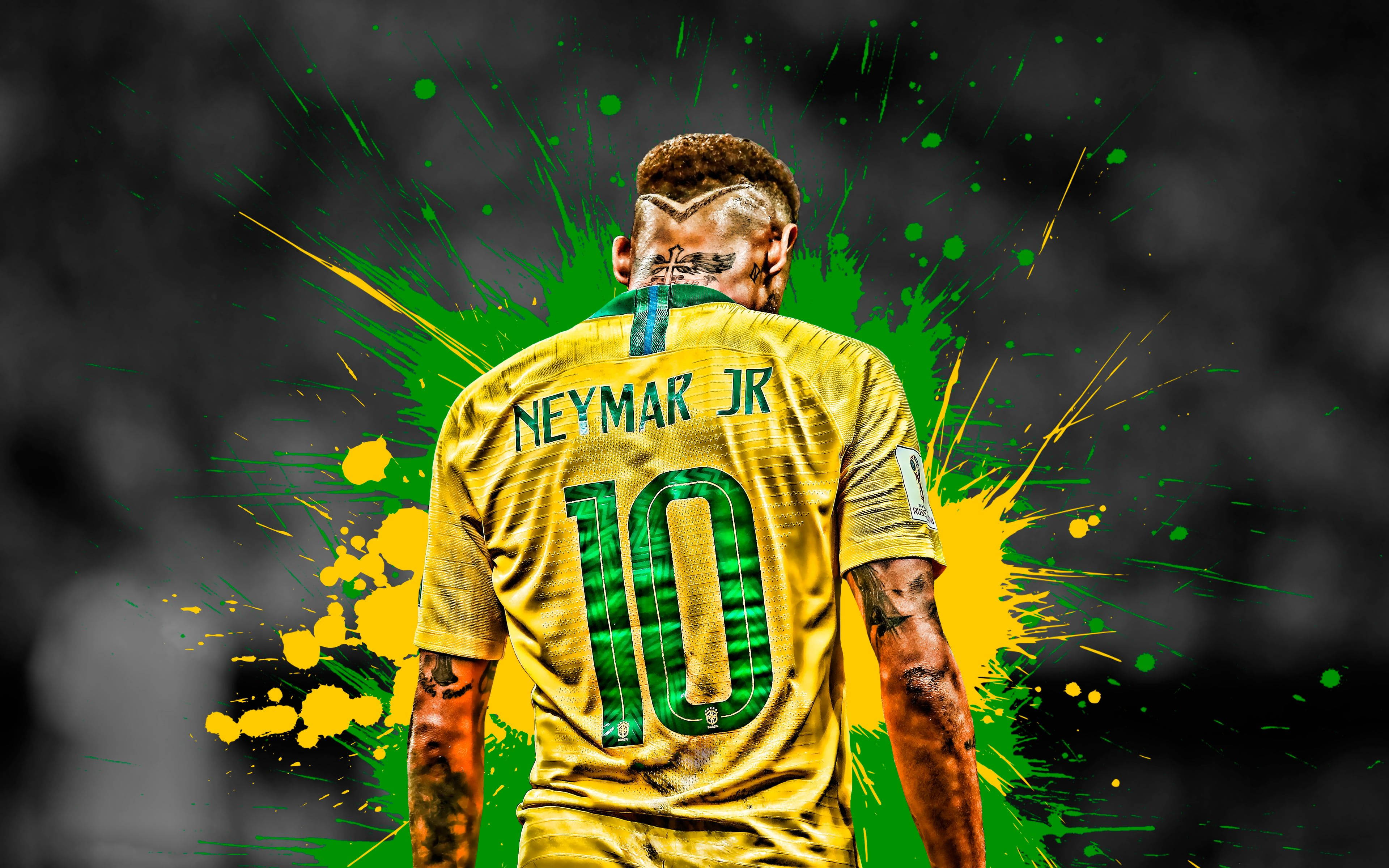 Koel Neymar Jr Groen Geel Spatsel Muurpapier