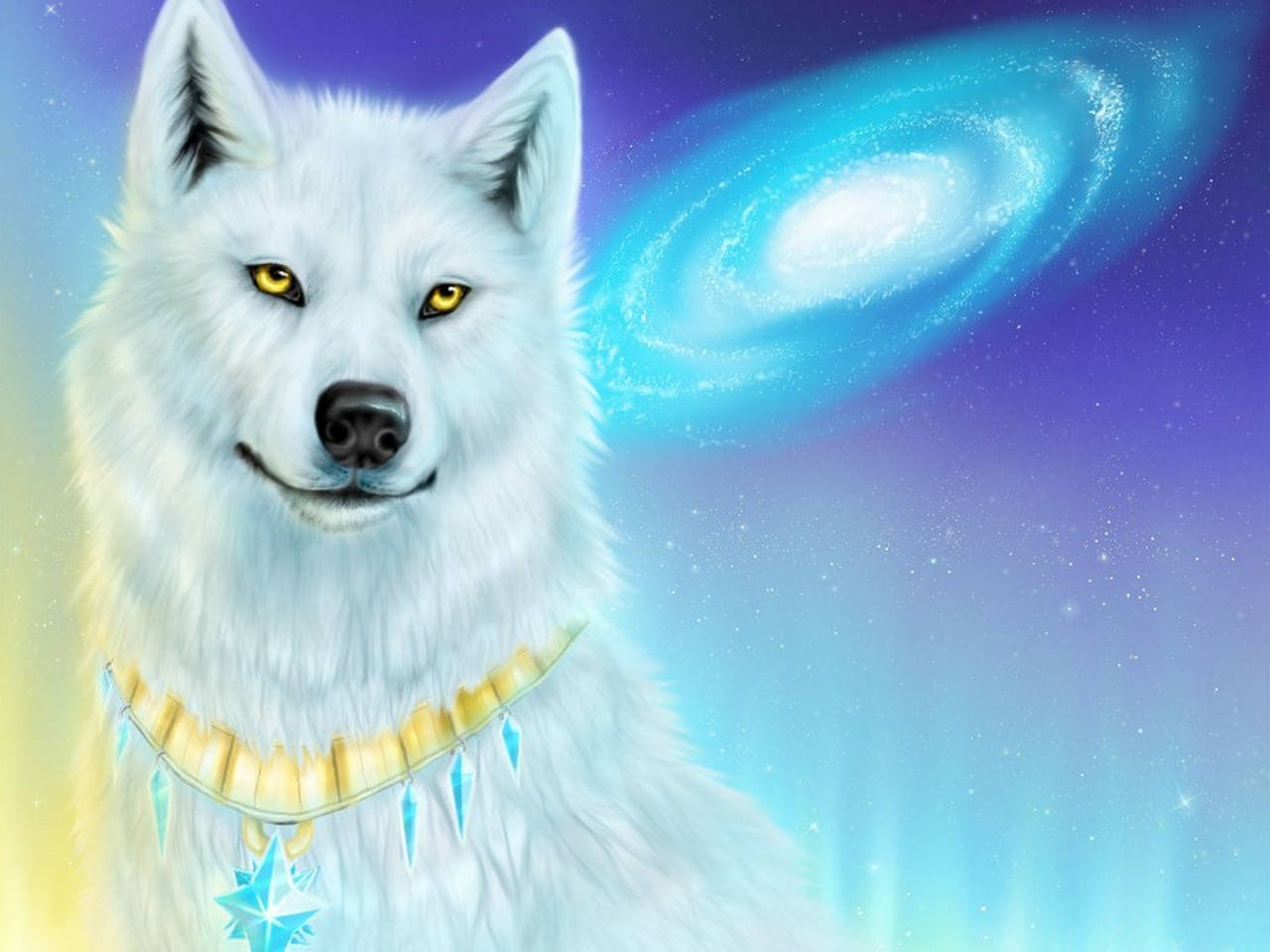 Koel Pastel Galaktiese Wit Wolf Muurpapier