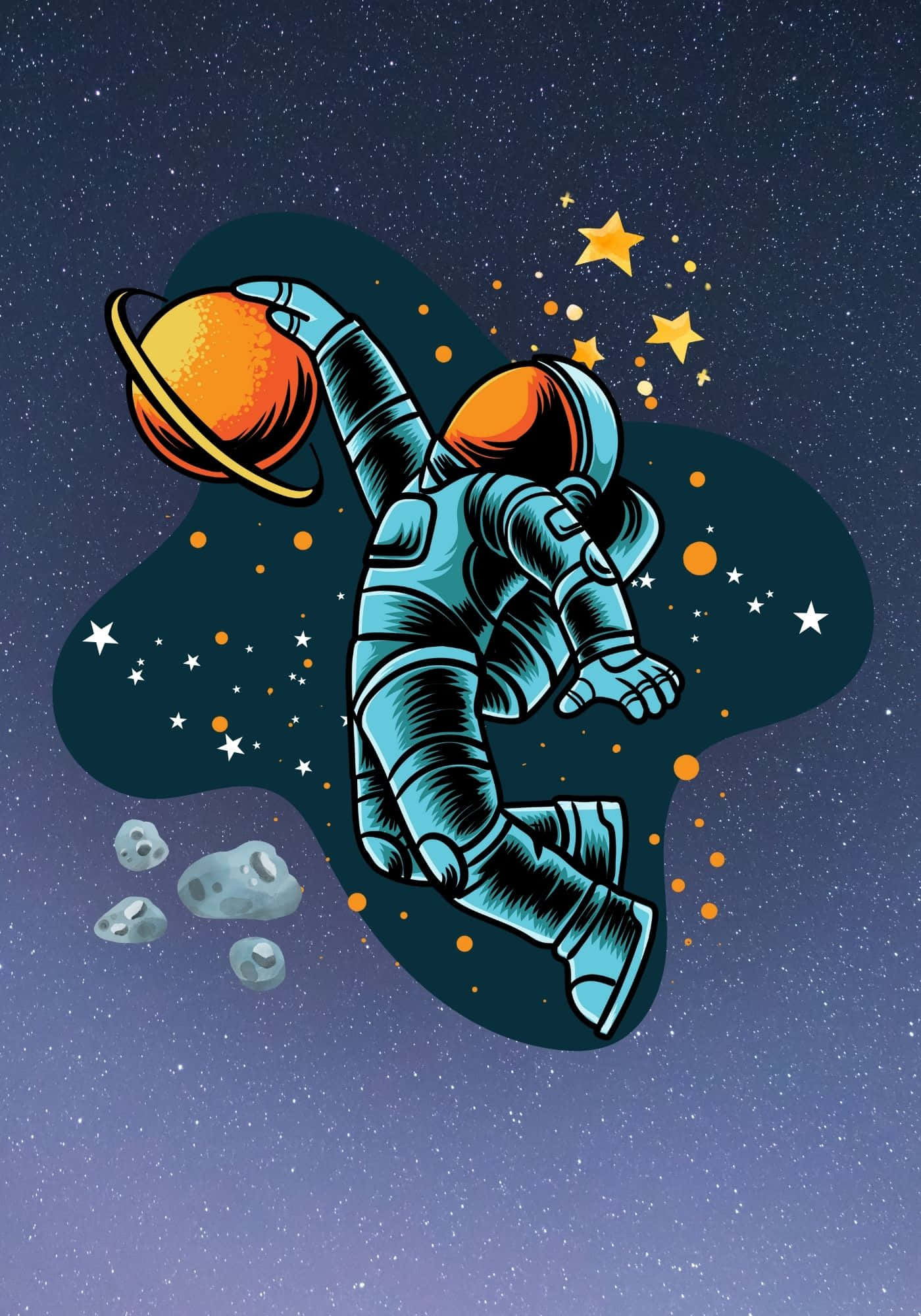 Koel Ruimtevaarder Met Sterre En Asteroïde Agtergrond Muurpapier
