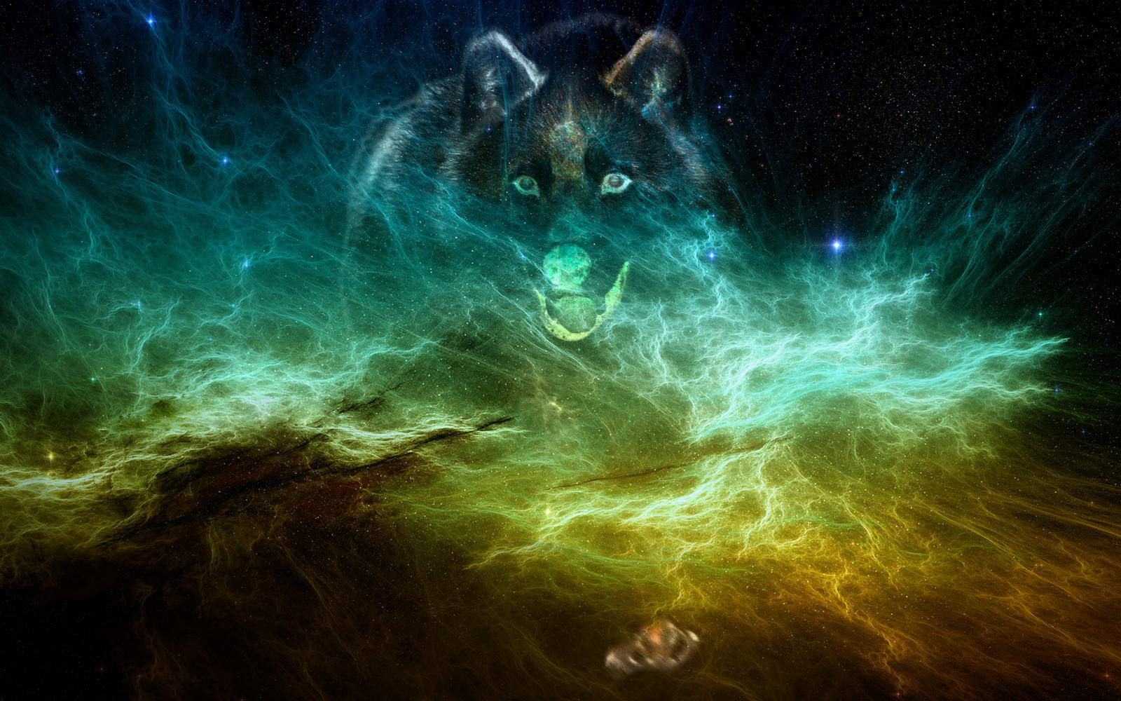 Koel Supernova-sterrestelsel met Hardlopende Wolf Muurpapier