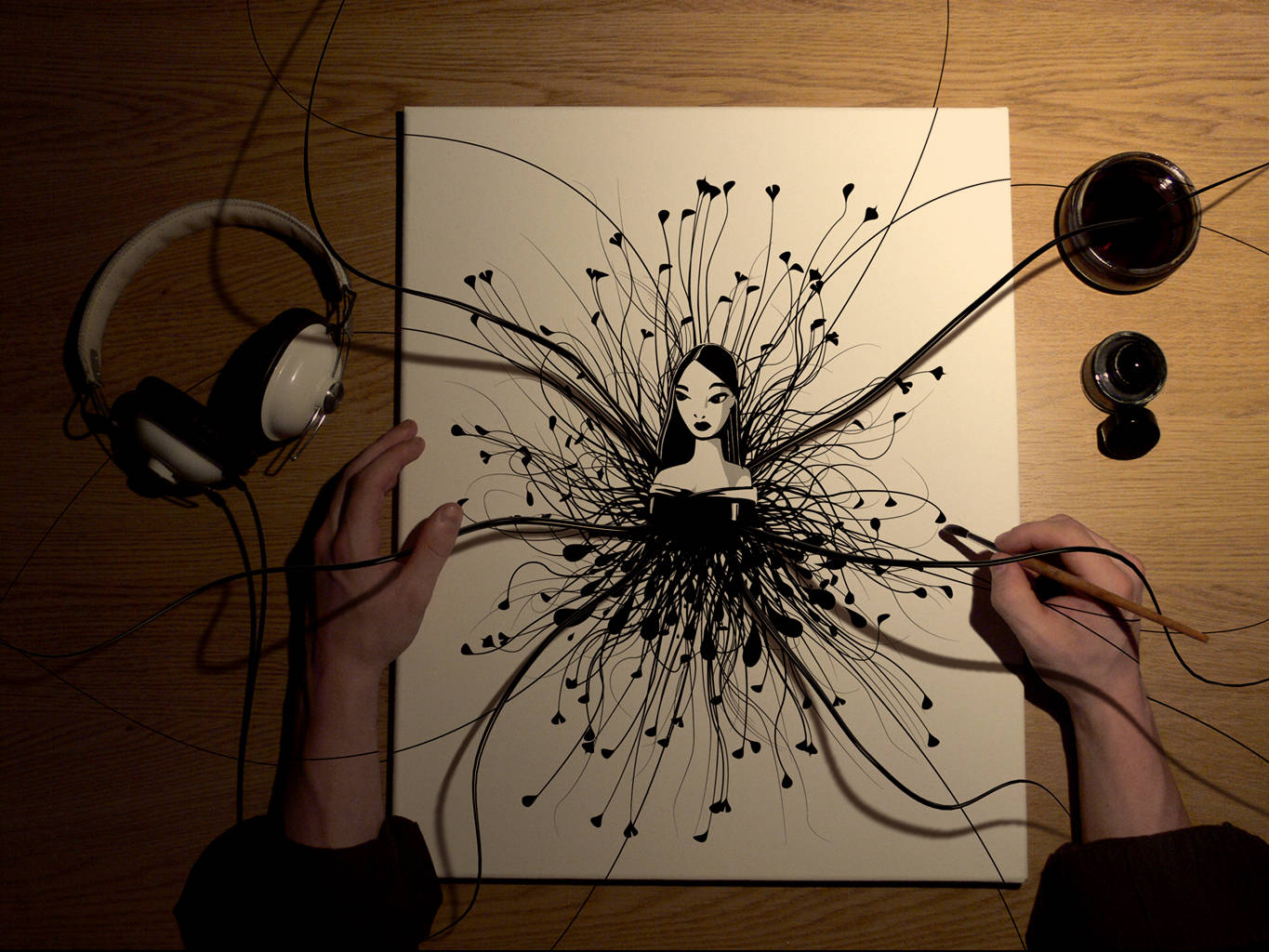 Koel Tekening Ranke Dame Muurpapier