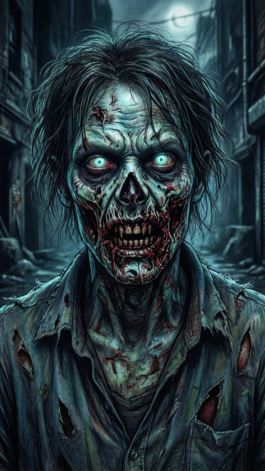 Koel Tekening van Zombie-stegie Muurpapier