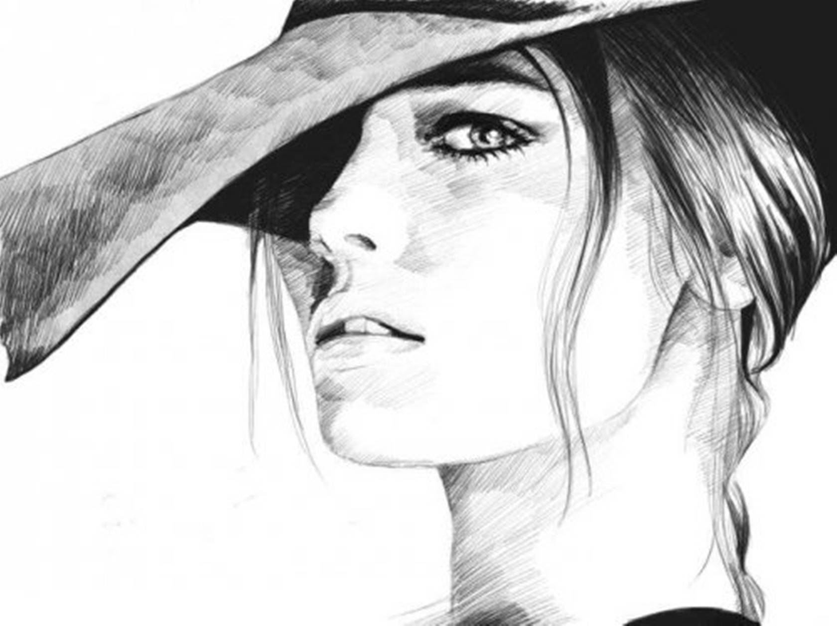 Koel Tekening Vrou Met Hoed Muurpapier