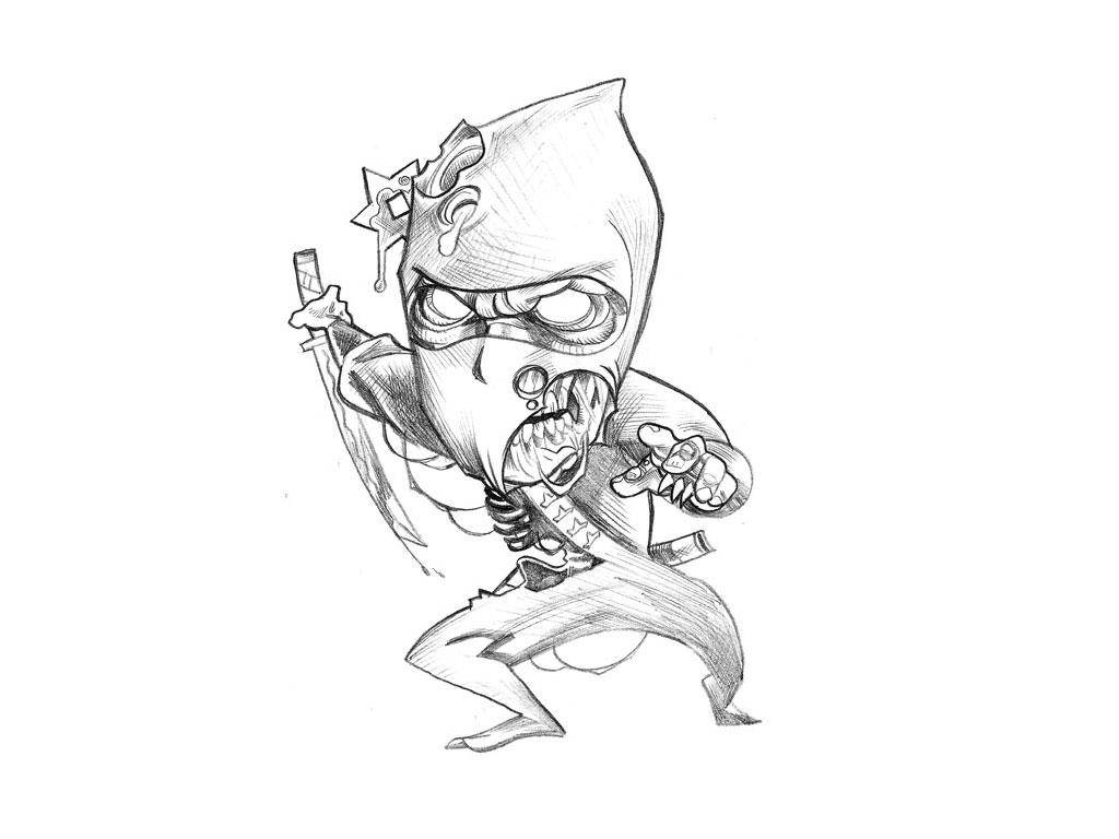 Koel Tekening Zombie Ninja Muurpapier