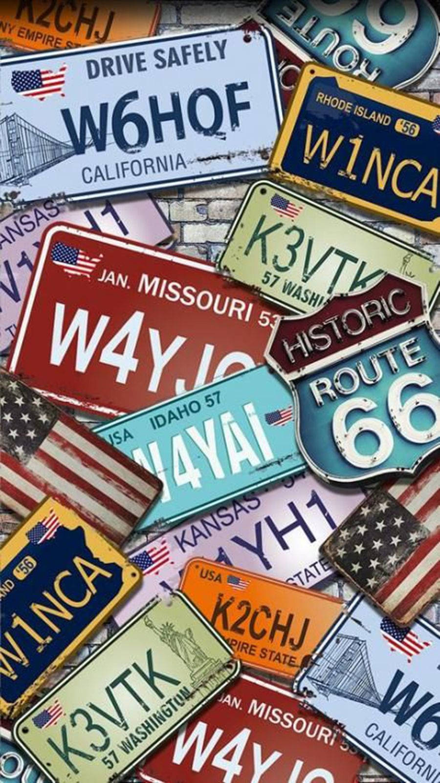 Koel Vintage Amerikaanse Nommerplate Muurpapier