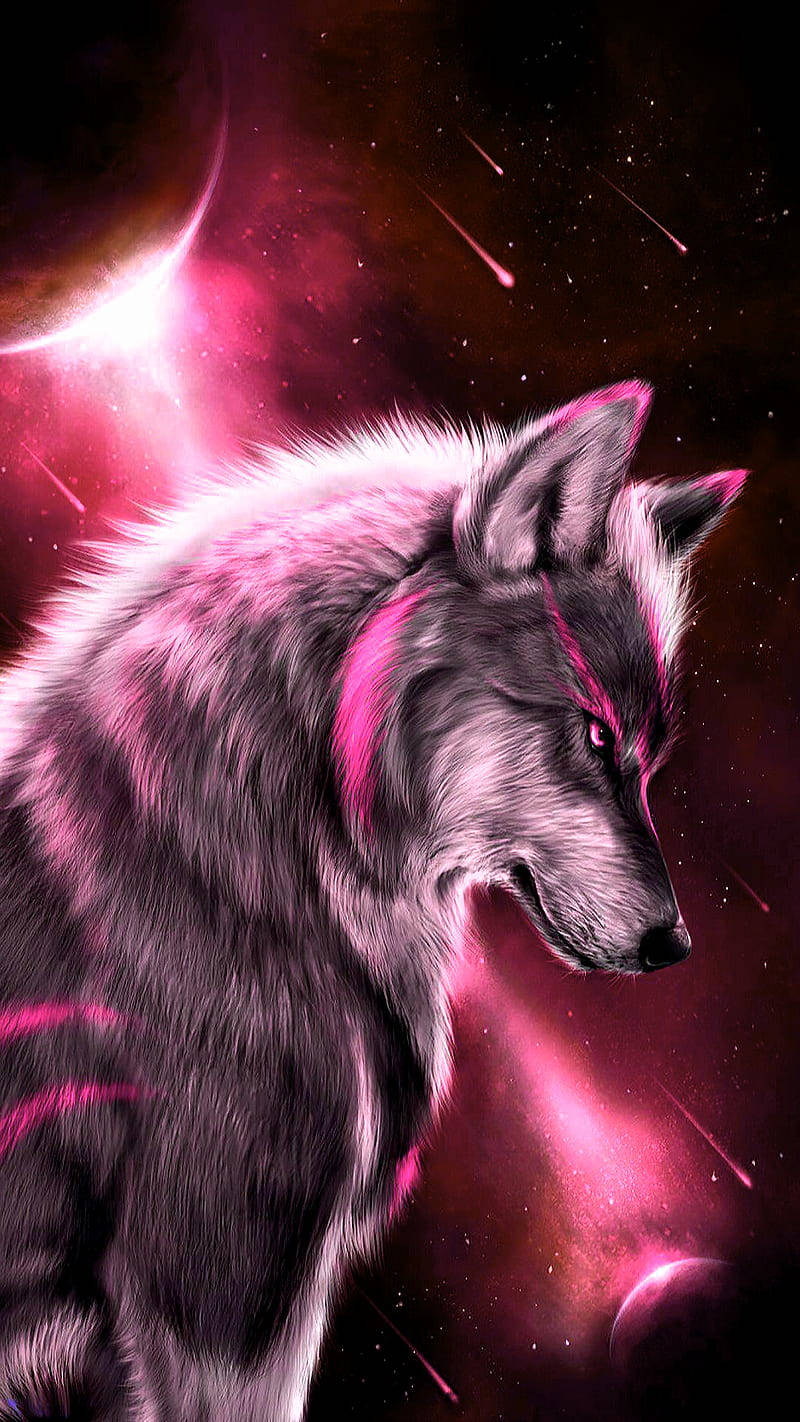 Koel Warmpienk Galaktiese Vurige Wolf Muurpapier