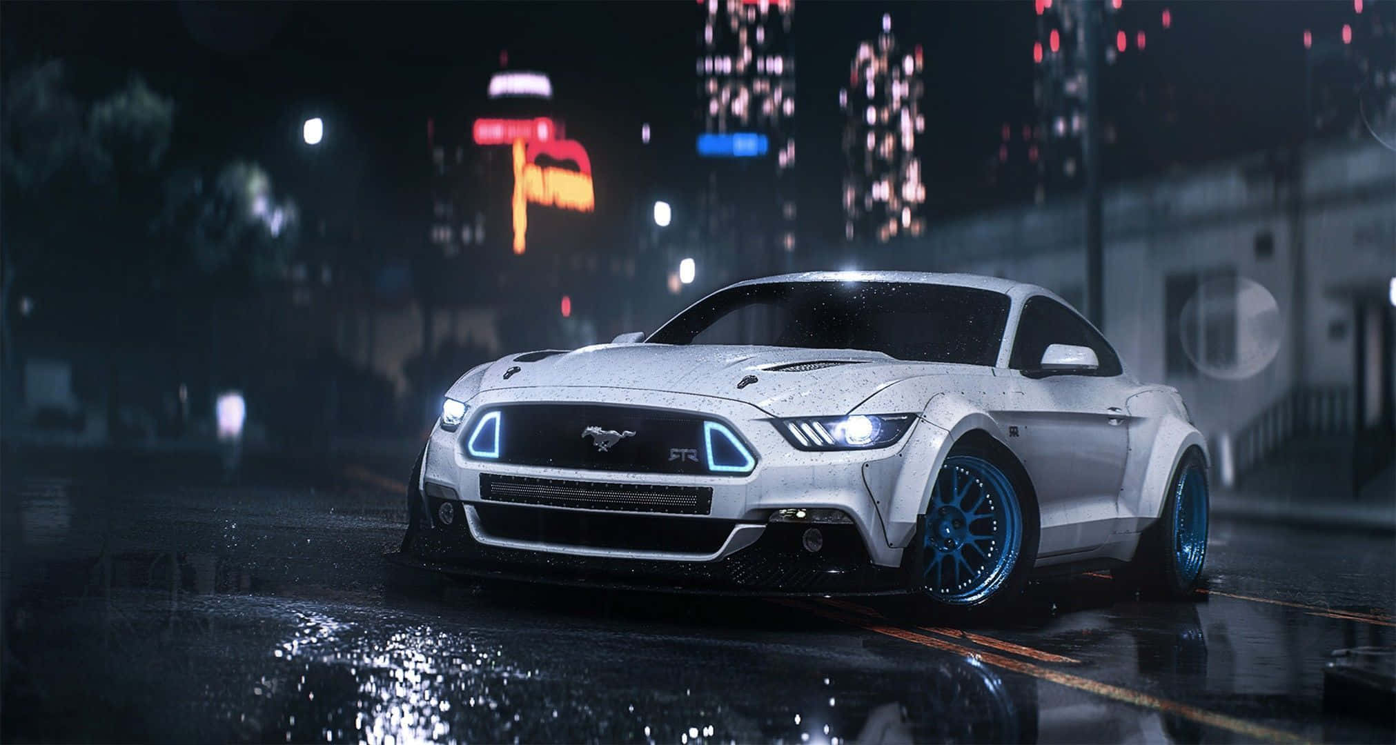 Koel Wit Mustang Motor Prendjie Muurpapier