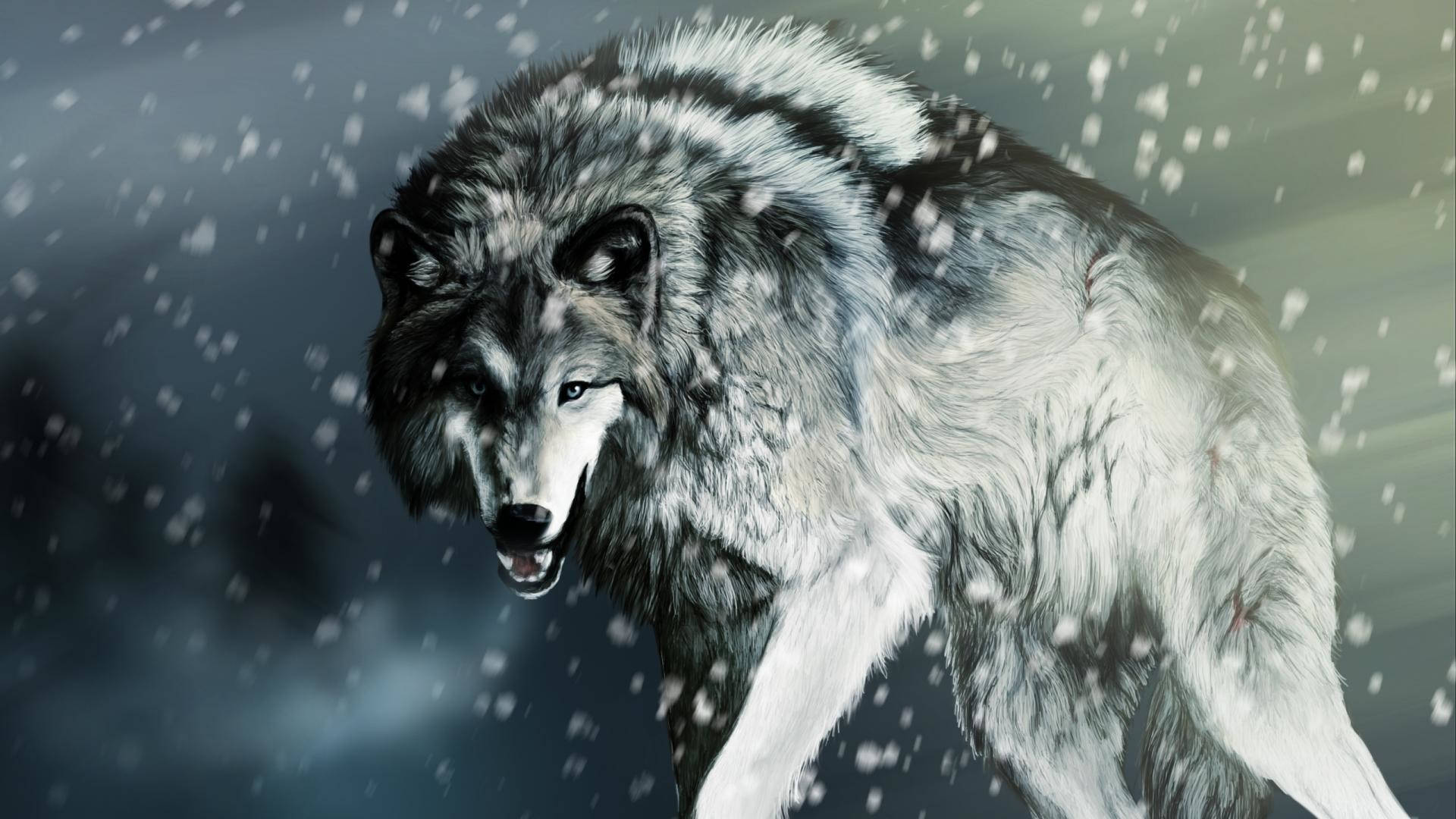 Koel Wolf in Sneeu Muurpapier