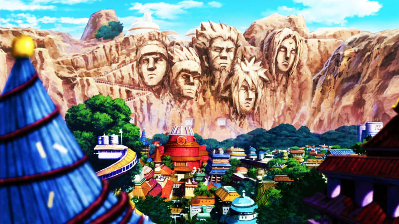 Konohagakure se Versteekte Blaai Dorp Vyf Hokage Gesigte Muurpapier