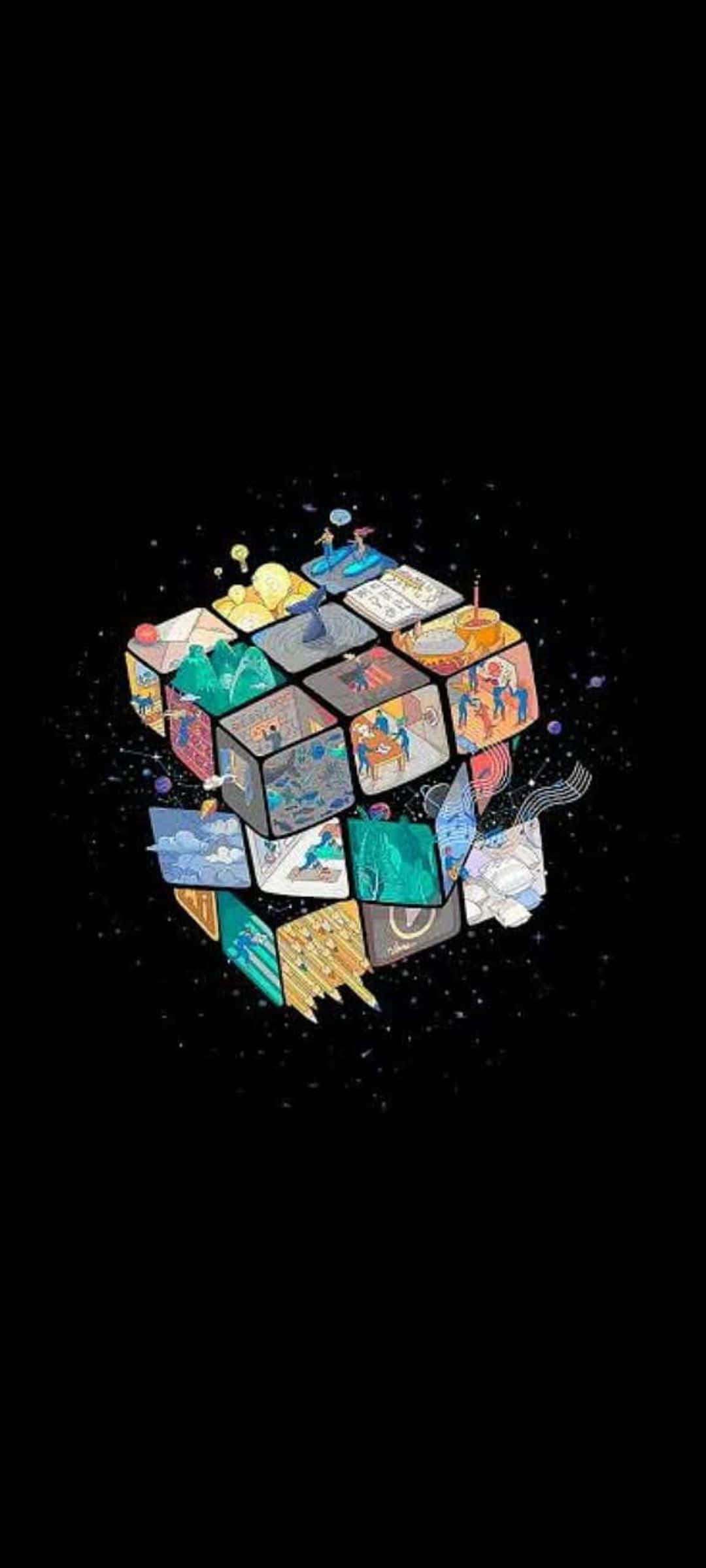 Kosmiese Rubikskubus-kunswerk Muurpapier