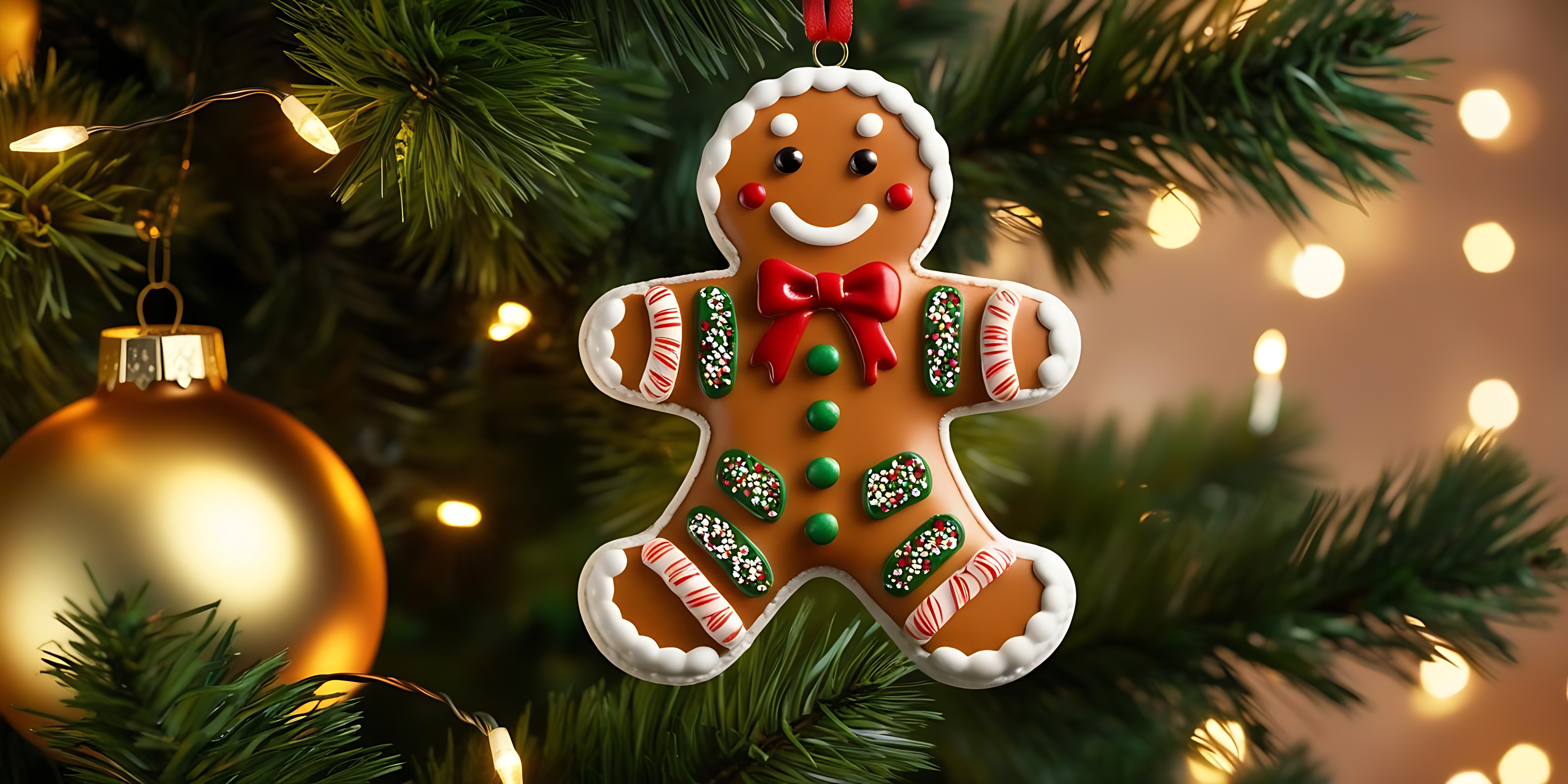 Kruidkoekman-ornament aan die boom Muurpapier